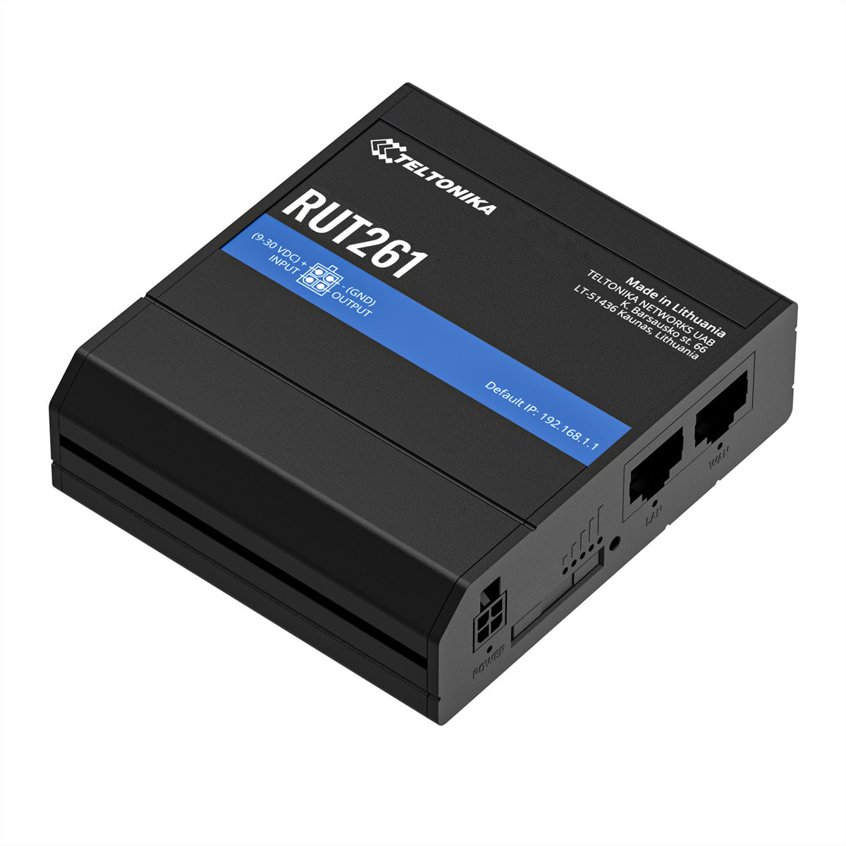 Teltonika RUT261 Router – LTE Cat 6, Wi‑Fi 4 (802.11n), 1× 10/100 LAN, RJ‑45 WAN, schwarz