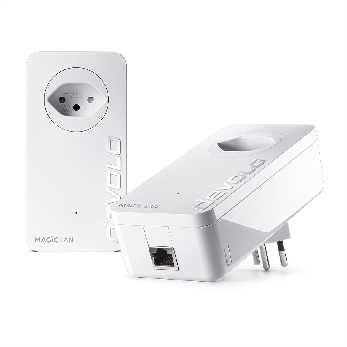 Devolo Magic 1 LAN – Powerline Adapter – 1200 Mbit/s, 1× RJ‑45 1G, 2er-Set, integrierte Steckdose, Weiss
