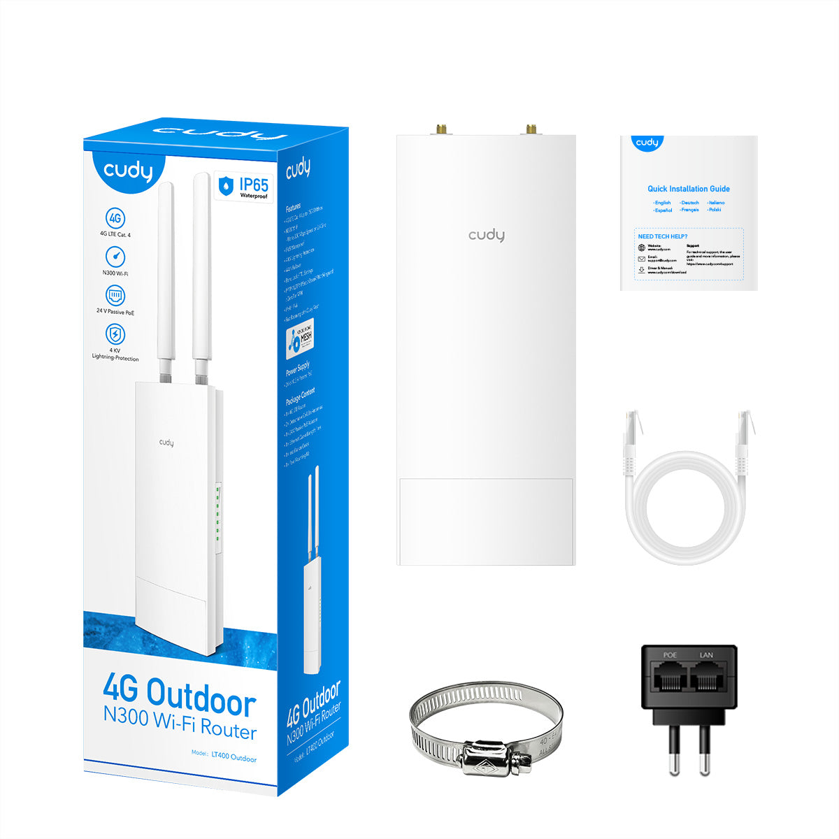 Cudy LT400 WLAN-Router – 4G LTE (Kat.4), Wi-Fi 4 (300 Mbit/s), 1× LAN (10/100 Mbit/s)