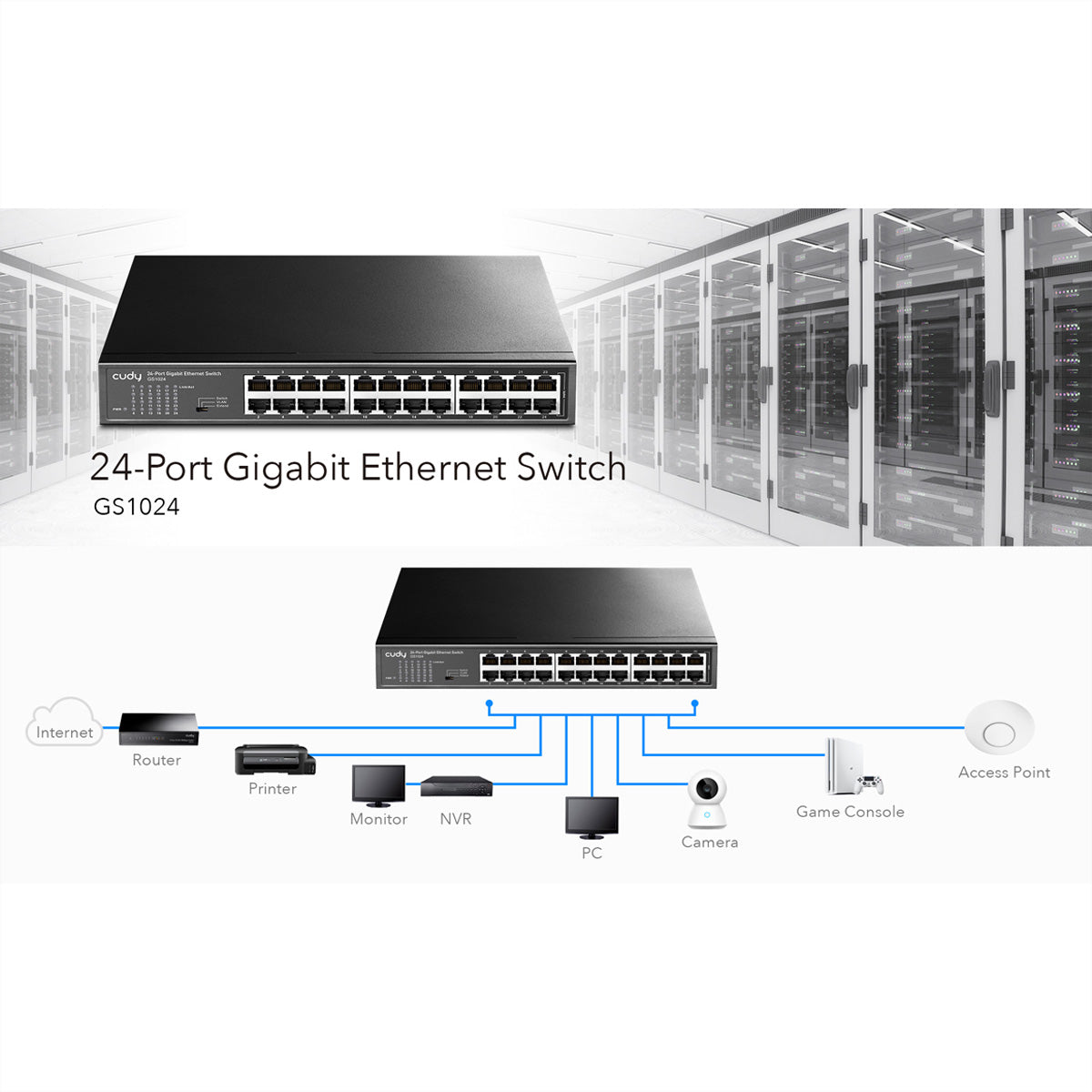 Cudy GS1024 – Switch – 24×GbE, 19" Rack