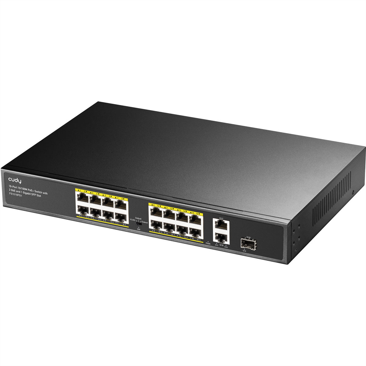 Cudy FS1018PS1 – Managed Switch – 16×10/100, 2×GbE, 1×SFP, PoE+ 200 W, 1U