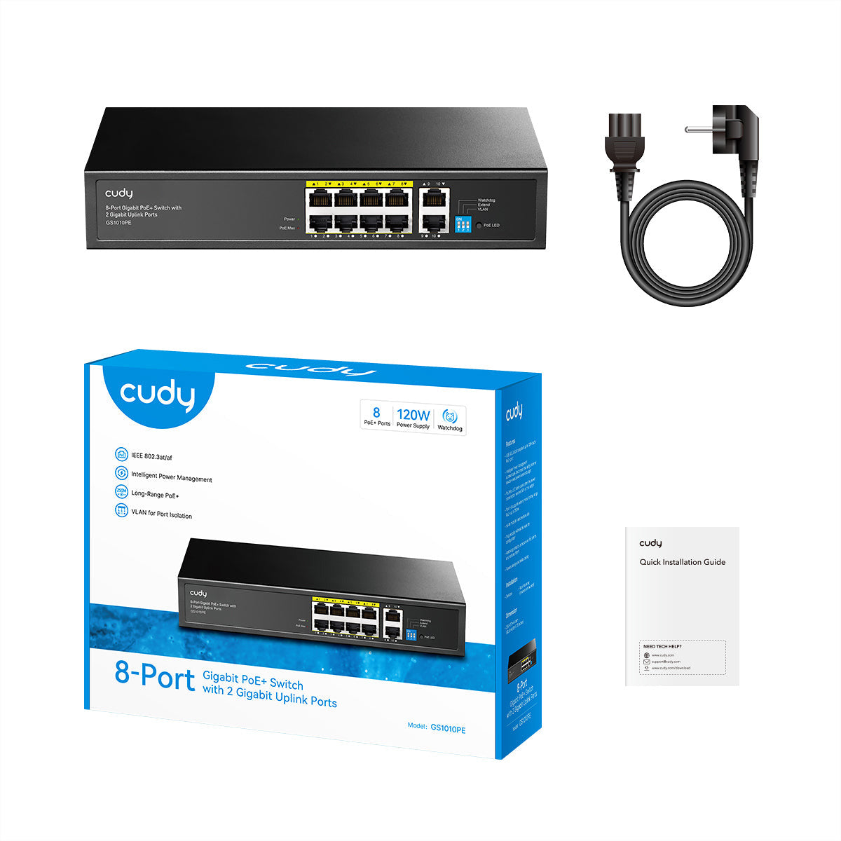 Cudy GS1010PE – Netzwerk-Switch – 10×GbE, PoE+ 120 W, 1U
