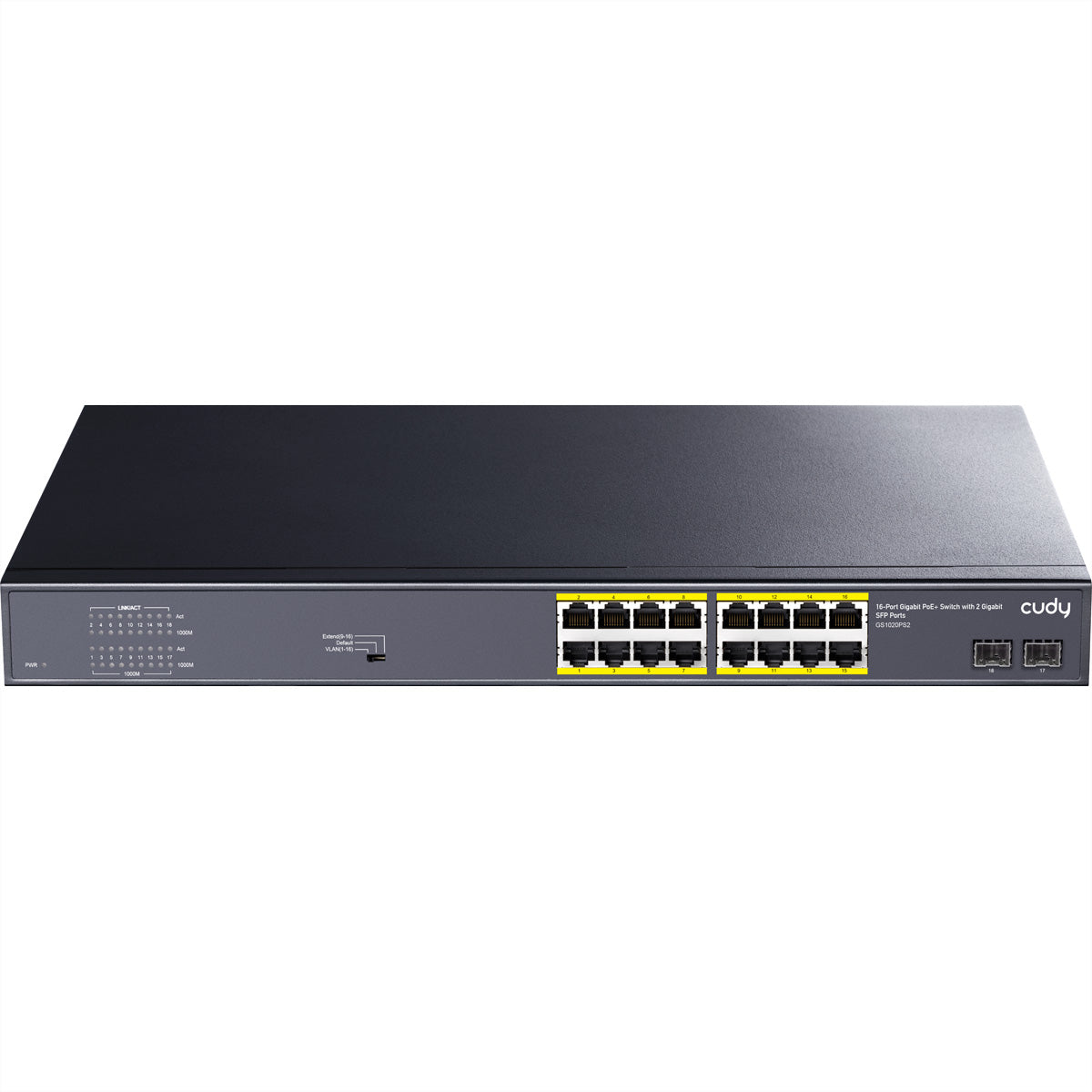 Cudy GS1020PS2 – Switch – 16× 1G, 2× SFP, PoE+, PoE-Budget 200 W, 19"