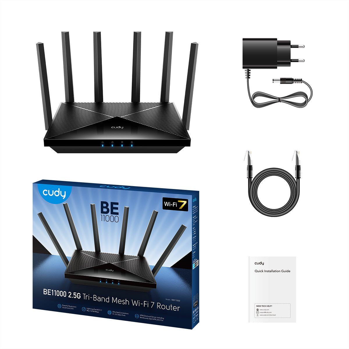 Cudy WR11000 WLAN-Router – Wi-Fi 7, Tri-Band (2,4/5/6 GHz), 4× 2,5GbE