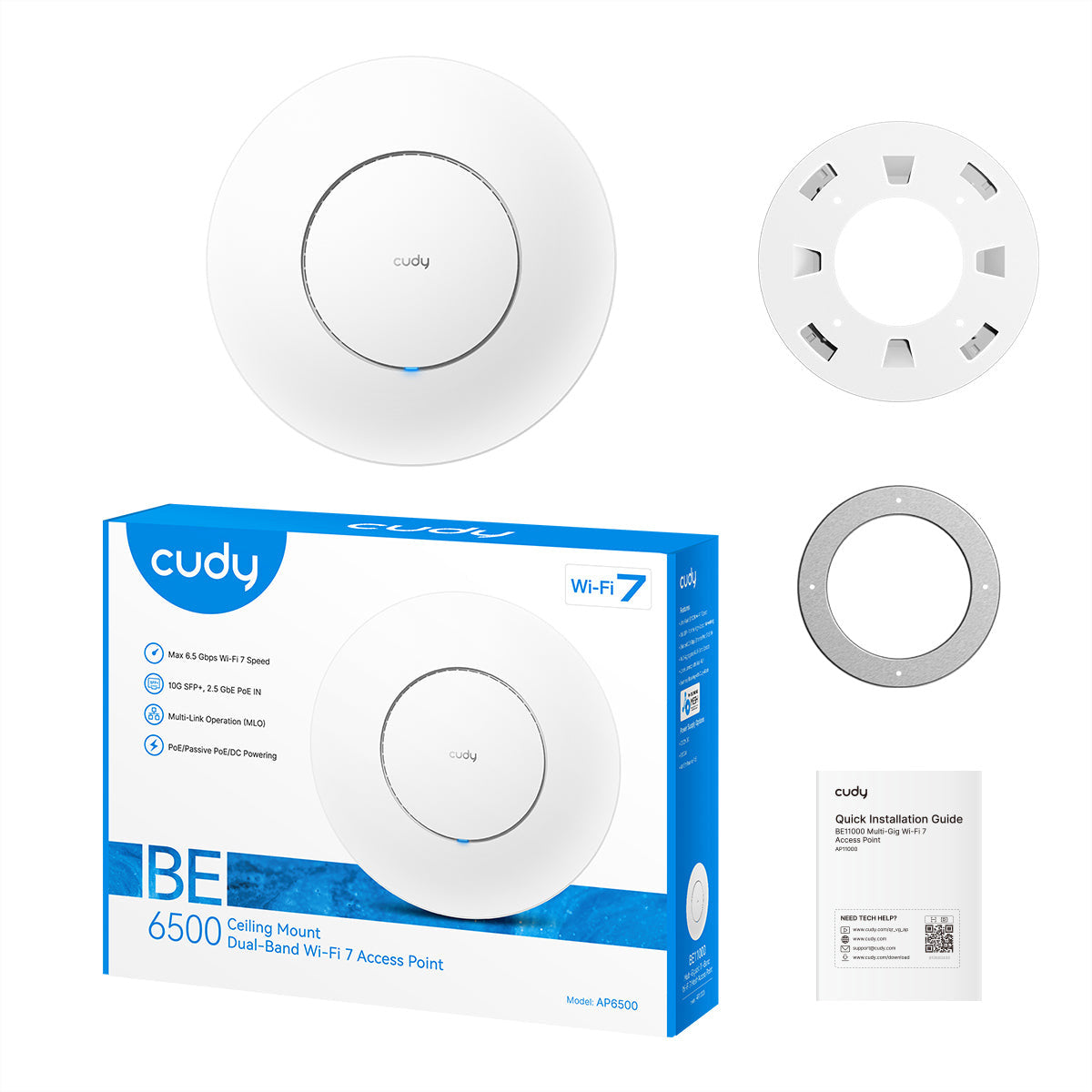Cudy AP6500 – Access Point – Wi‑Fi 7 (2,4/5), 6,5 Gbit/s, 10GbE, 2,5GbE PoE, Wand/Decke