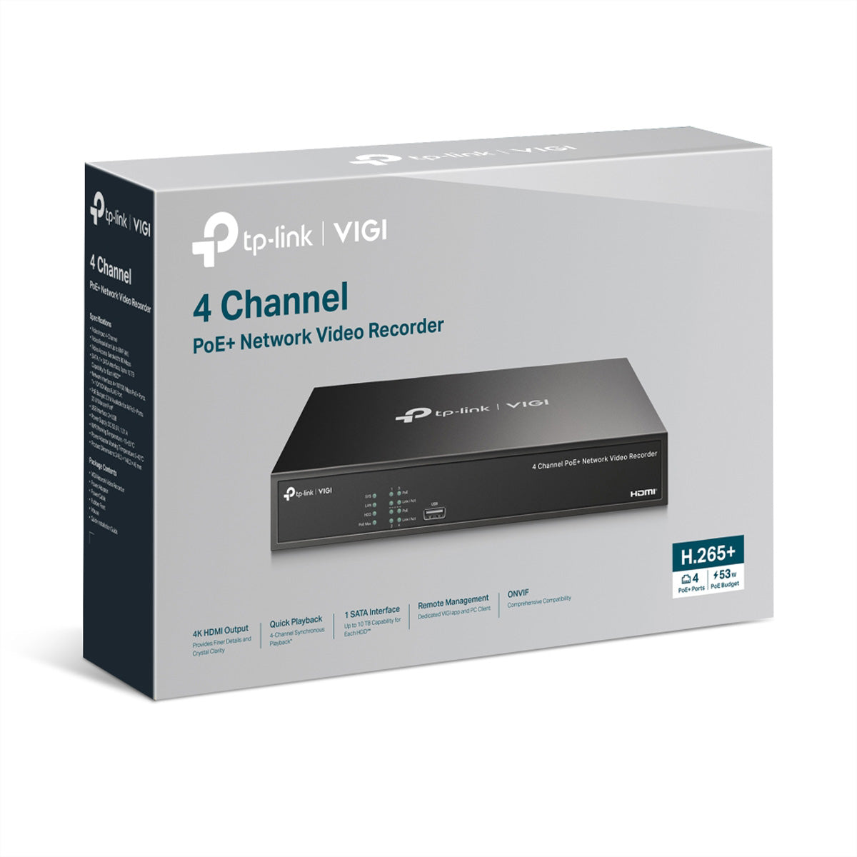 TP-Link NVR1004H-4P NVR – 4K – 4 CH, PoE 53 W – 10 TB