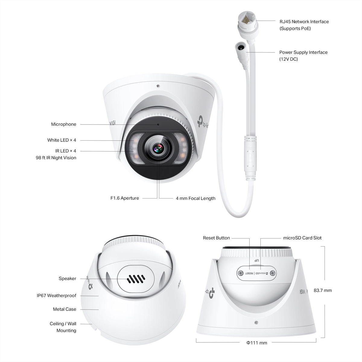 TP-Link VIGI InSight S485 Turret – 4K – 4.0 mm – PoE – IP67