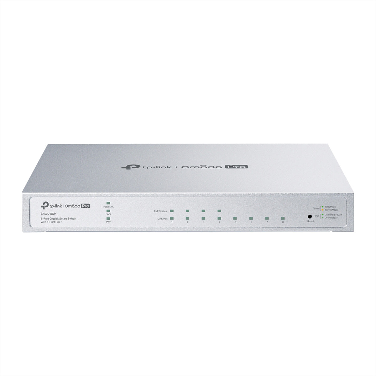 TP-Link S4500-8GP – Managed L2/L3 Switch – 8× 1G, 4× PoE+, PoE-Budget 62 W, Desktop