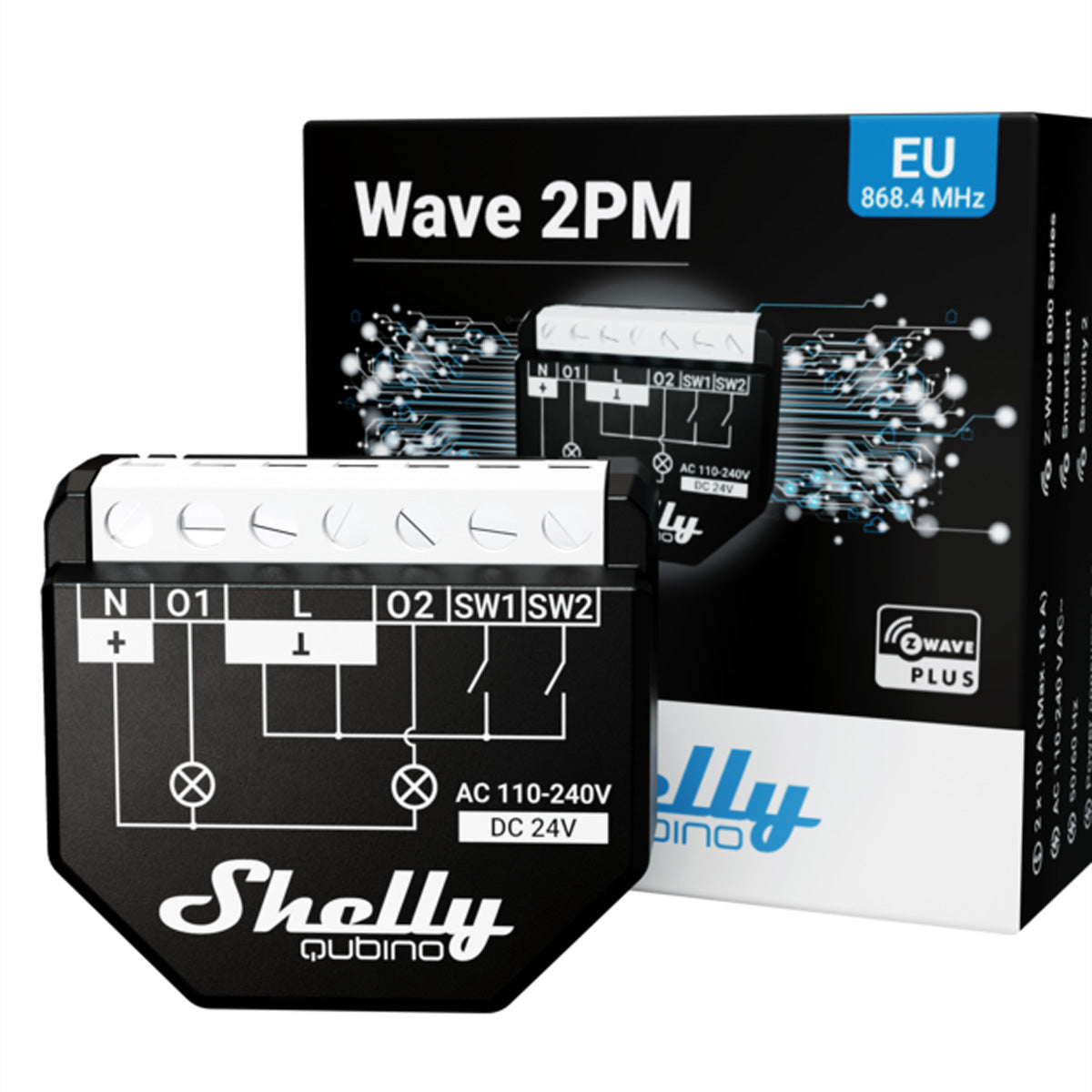 Shelly Zubehör – Schaltaktor, 2 Kanäle, 2×10 A, Leistungsmessung – für Z-Wave