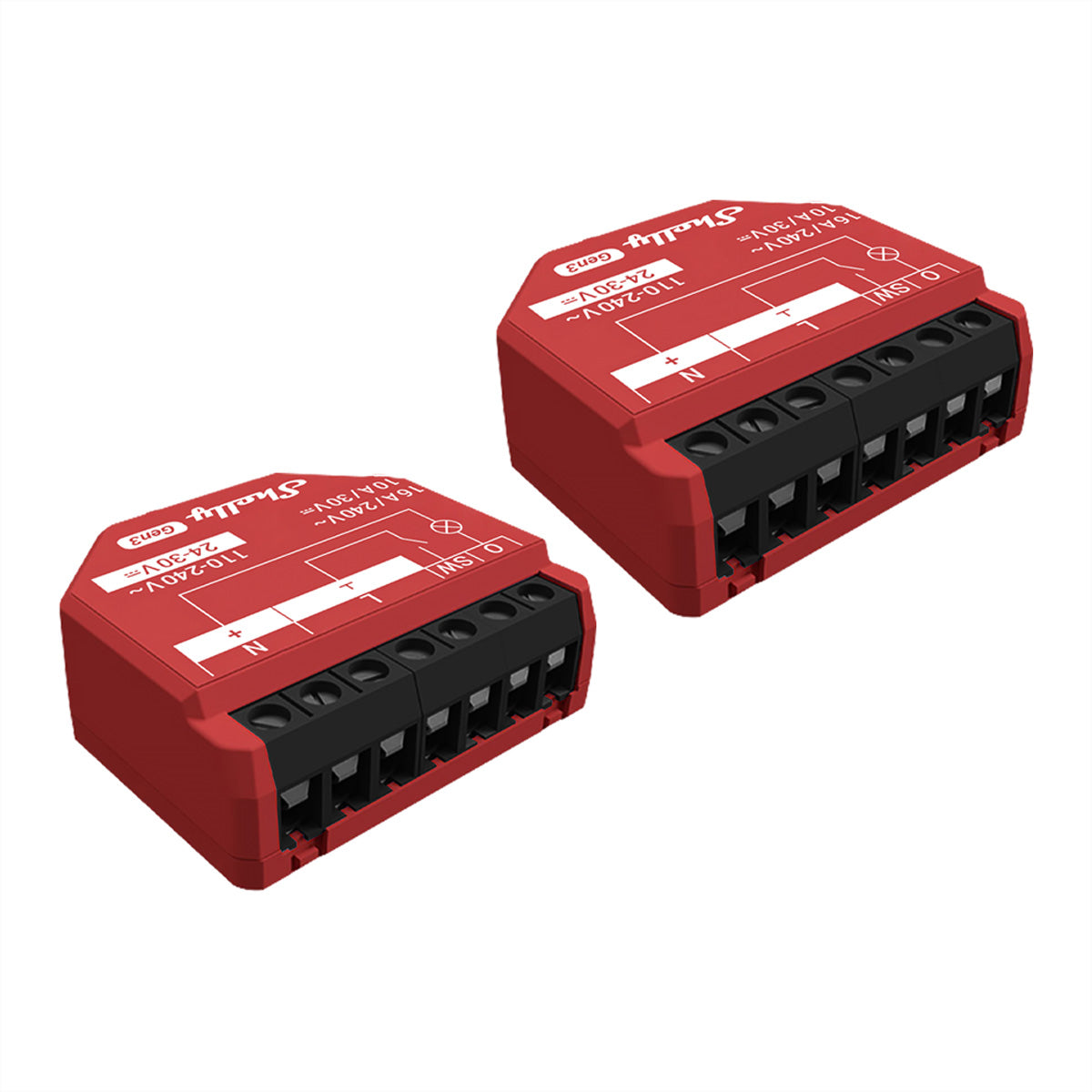 Shelly 1PM Gen3 – Smart-Steckdose – WLAN, 16 A, Verbrauchsmessung – für Amazon Alexa – Rot – 2er-Set