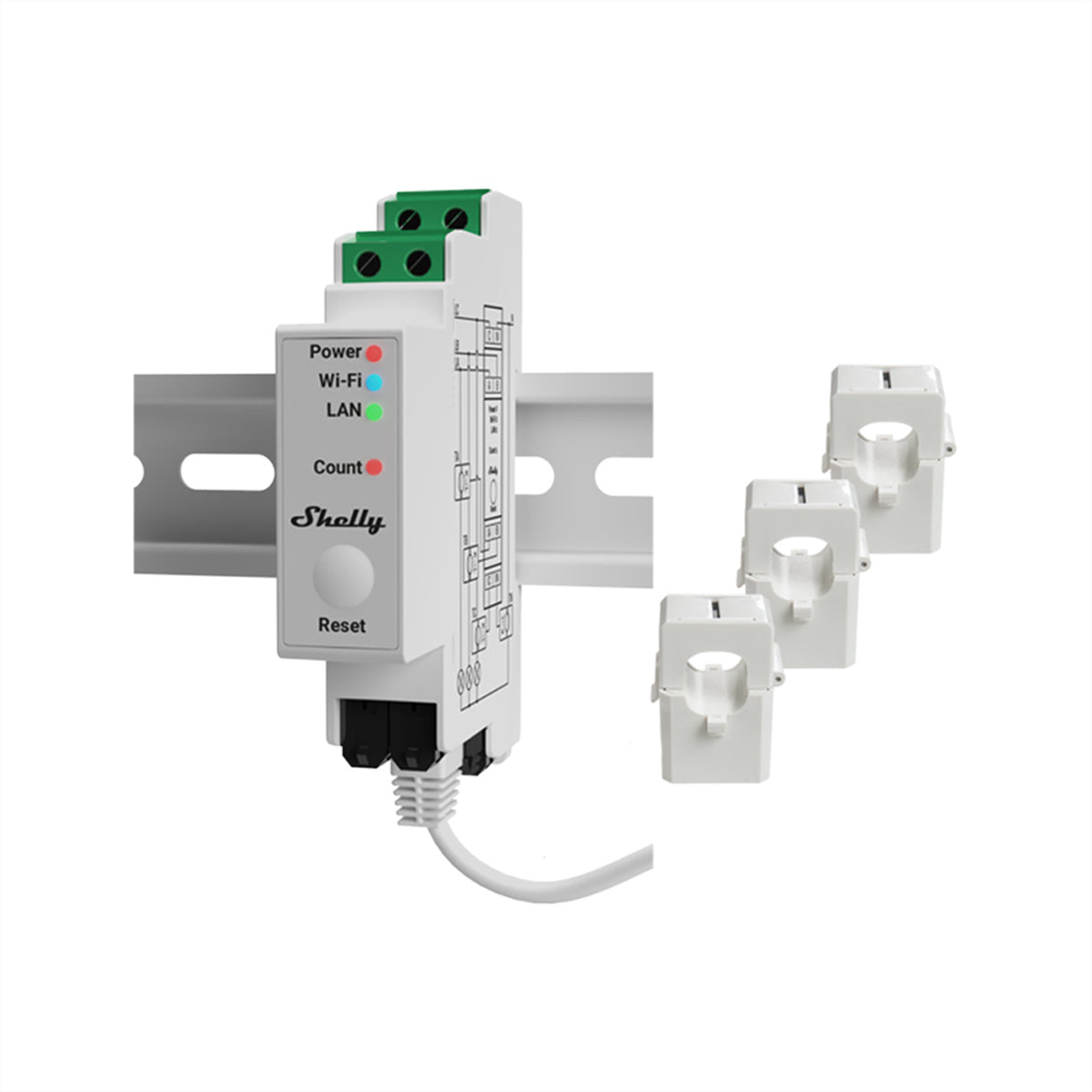 Shelly Pro 3EM – Energiezähler – 3-Phasen, 120 A, LAN/WLAN