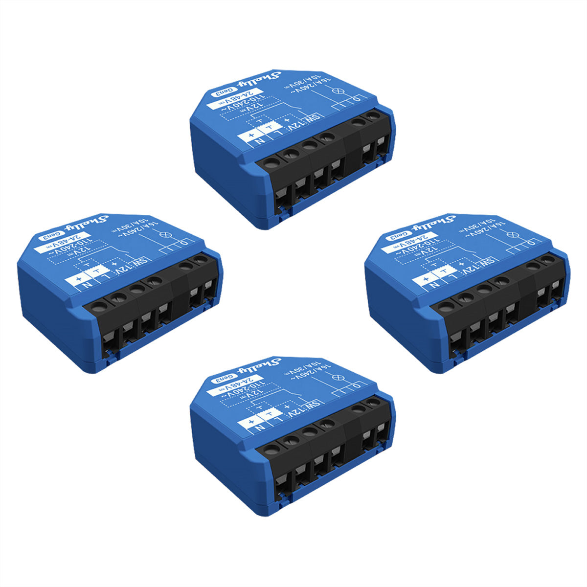 Shelly 1 Gen3 – Zubehör – Schaltkontakt, WLAN, Bluetooth, 240 V – 4er-Set
