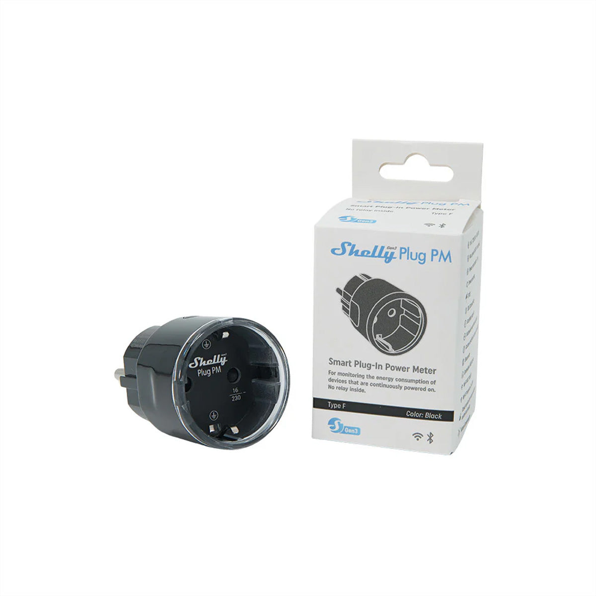 Shelly Plug PM Gen3 – Smart-Steckdose – WLAN, Verbrauchsmessung – Schwarz