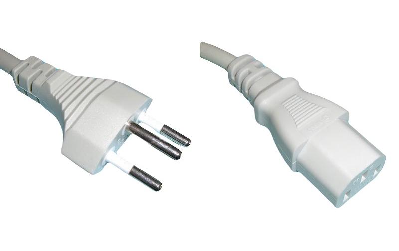 Diggelmann Netzkabel – T12–IEC C13, 3 m, 250 V/10 A, weiss