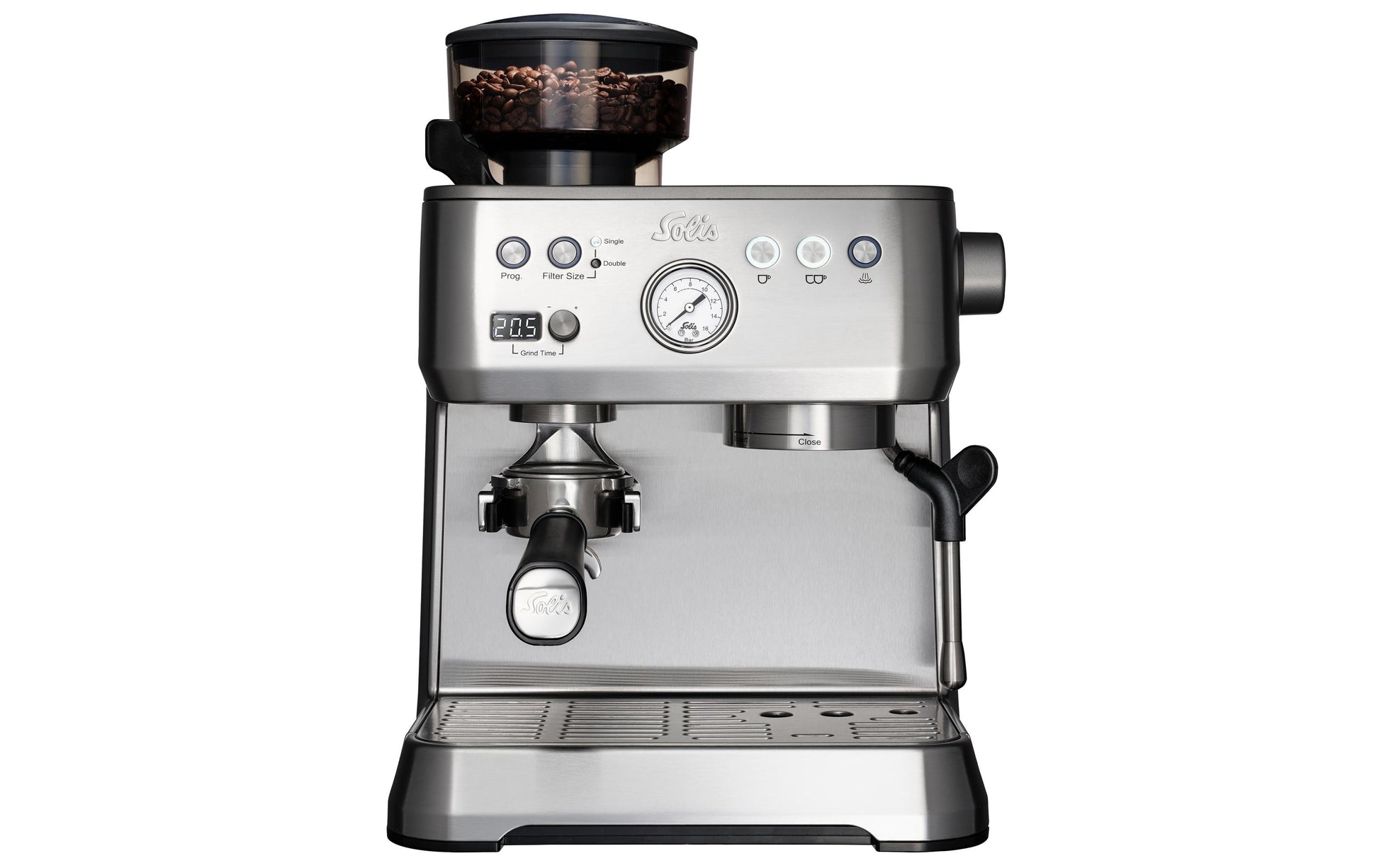 Solis Grind & Infuse Perfetta 980.35 Siebträgermaschine – 16 bar, 2,6 l, 250 g, 2 Tassen, Silber