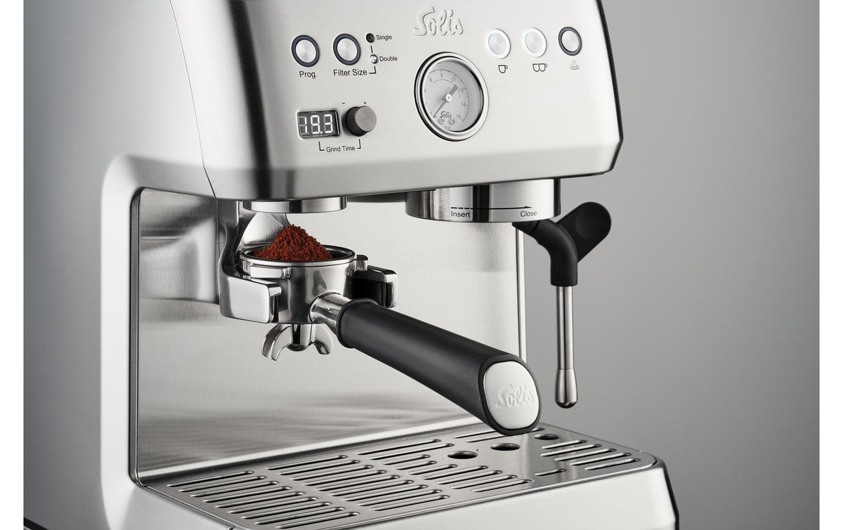 Solis Grind & Infuse Perfetta 980.35 Siebträgermaschine – 16 bar, 2,6 l, 250 g, 2 Tassen, Silber