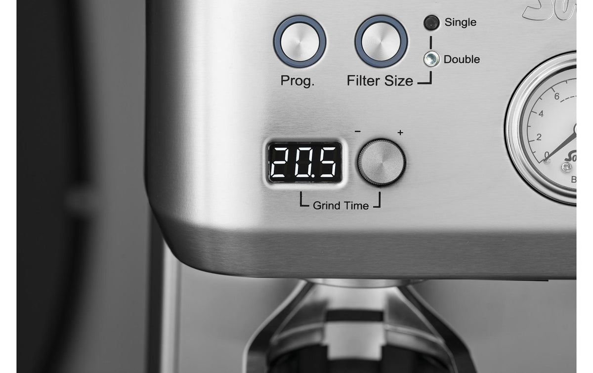 Solis Grind & Infuse Perfetta 980.35 Siebträgermaschine – 16 bar, 2,6 l, 250 g, 2 Tassen, Silber