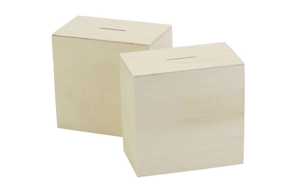 Creativ Company Holz-Spardose, Set à 10, 10 × 10 × 6 cm