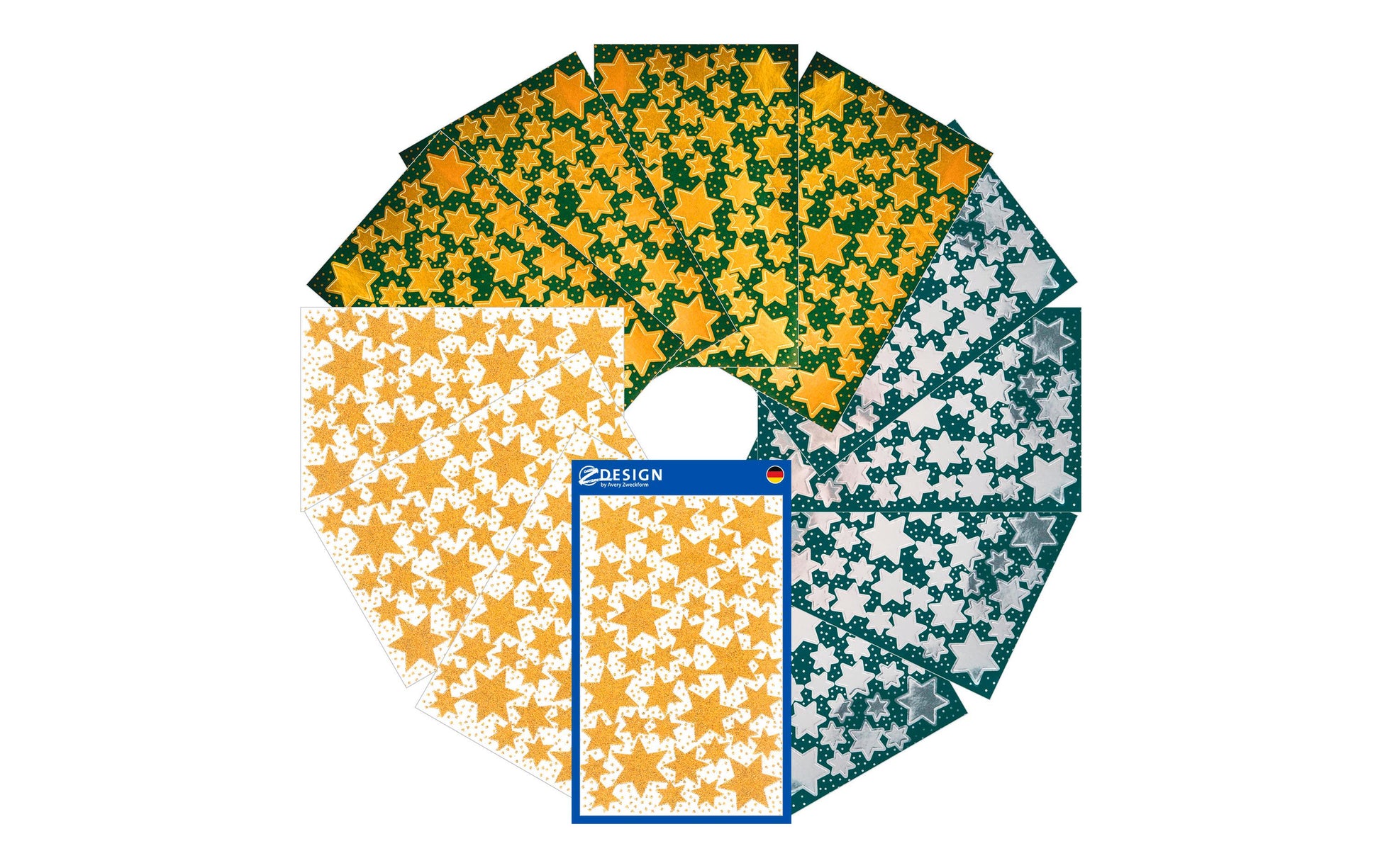 Z-design Avery Zweckform – Sticker/Etiketten, Sterne, Gold/Silber, Set à 12 Stk