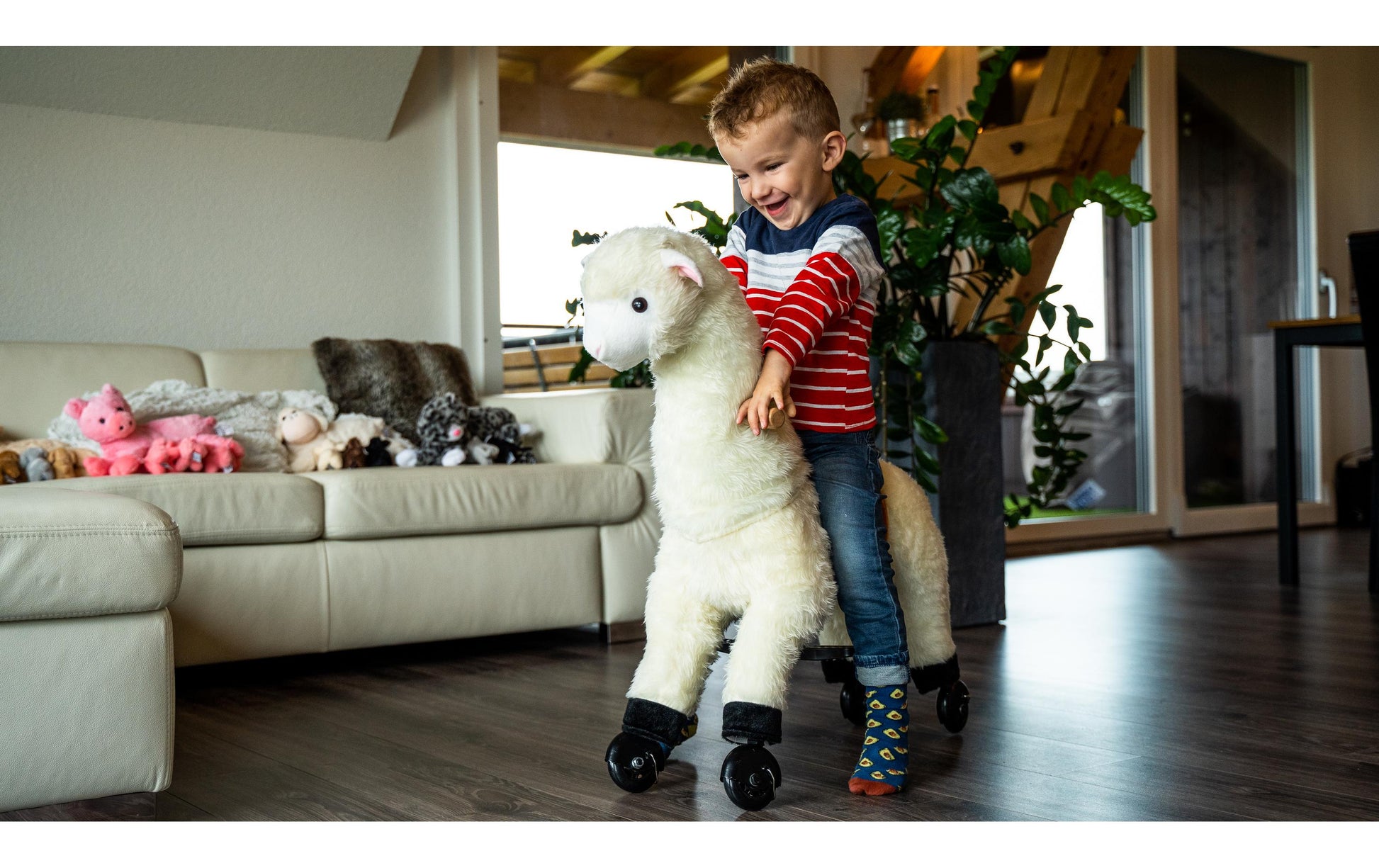 Zoosy Raidony Aufsitztier Lama – bis 55 kg – 80,0 × 80,0 × 25,0 cm – ab 3 J. – weiss