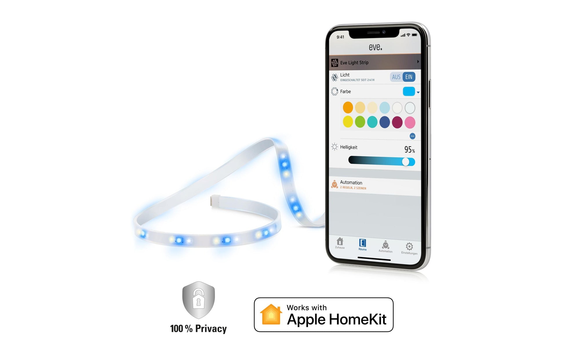 Eve Systems LED-Strip – Set, 2 m, 1800 lm, 24 W, RGB, 2200–6500 K, dimmbar, BT, für HomeKit, weiss