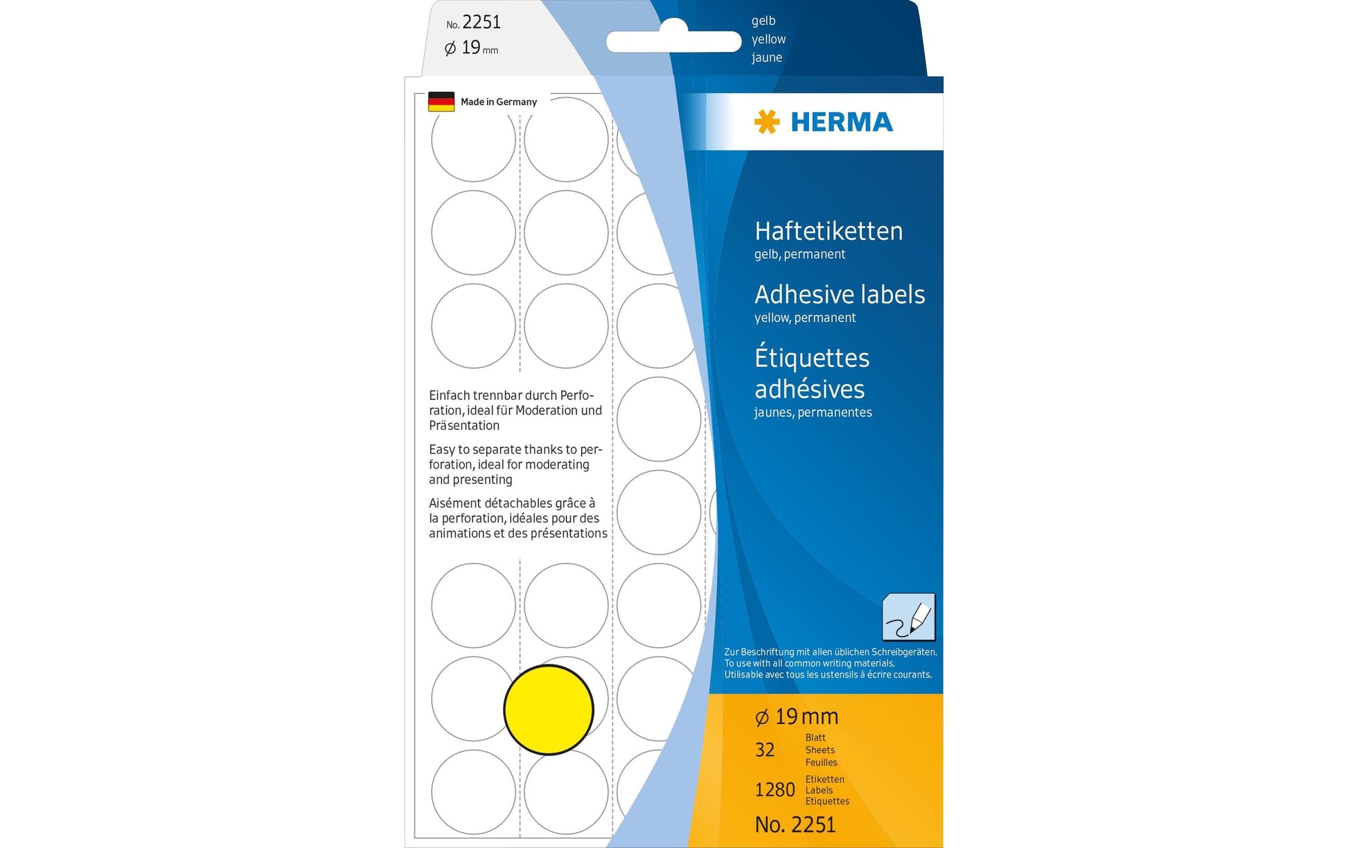 HERMA Haftetiketten – Ø 19 mm, permanent, gelb, 32 Blatt (1'280 Stk.)