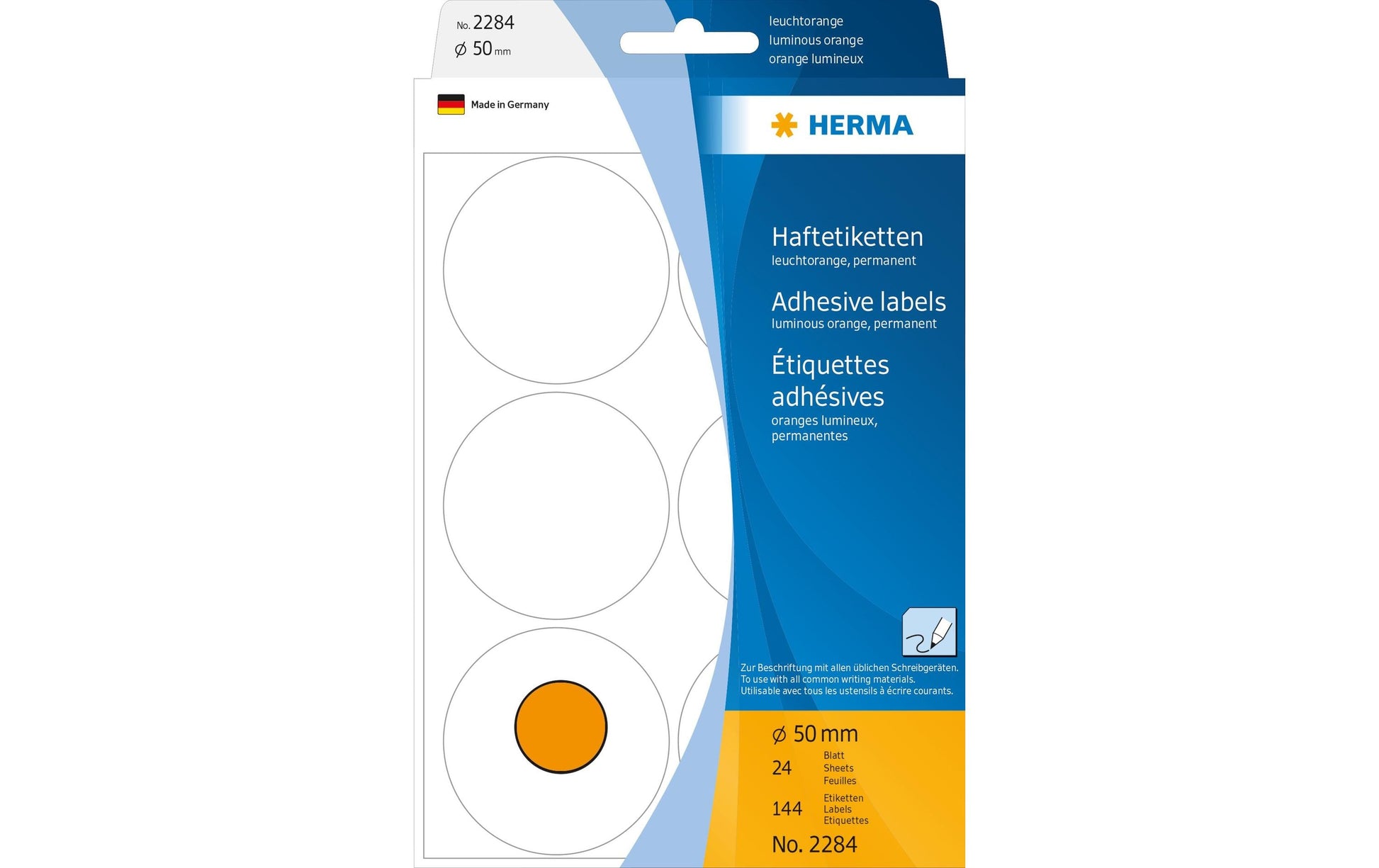 HERMA Schmucketiketten – Motiv Leuchtorange – Papier, 144 Stk, 24 Bogen, Ø 50 mm, permanent haftend