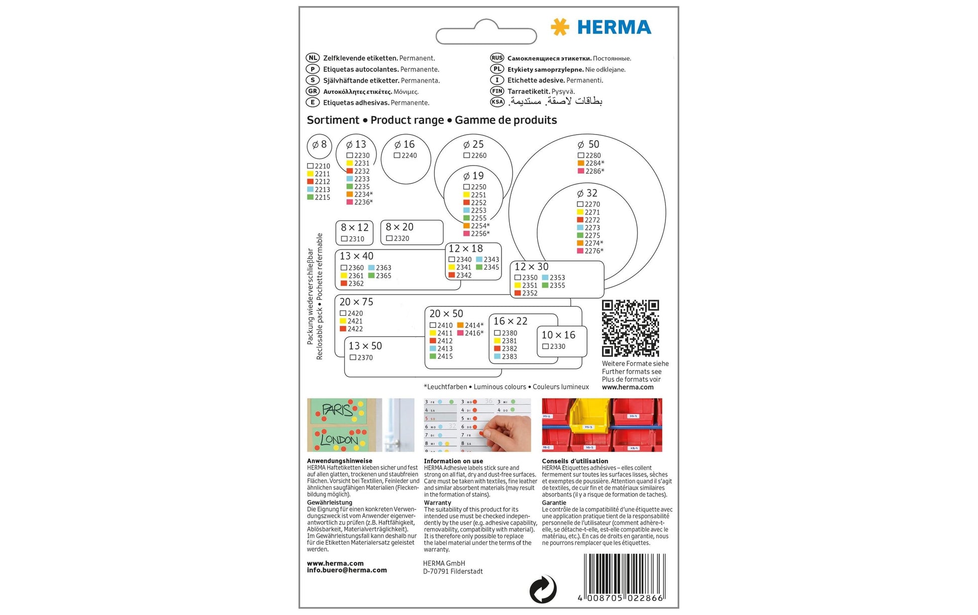HERMA Schmucketiketten – Papier, 144 Stk, 24 Bogen, Ø 50 mm, permanent haftend