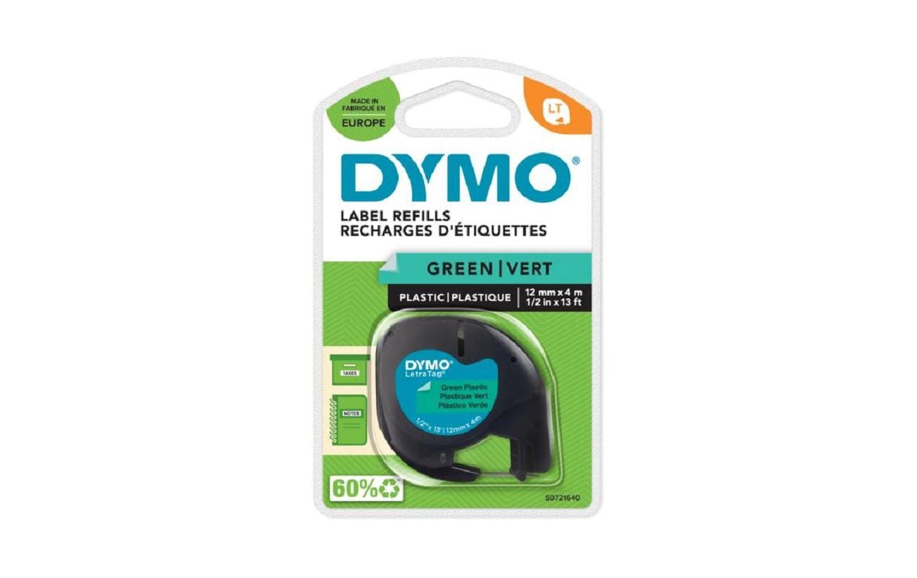 DYMO Schriftband – 12 mm × 4 m, grün, schwarz