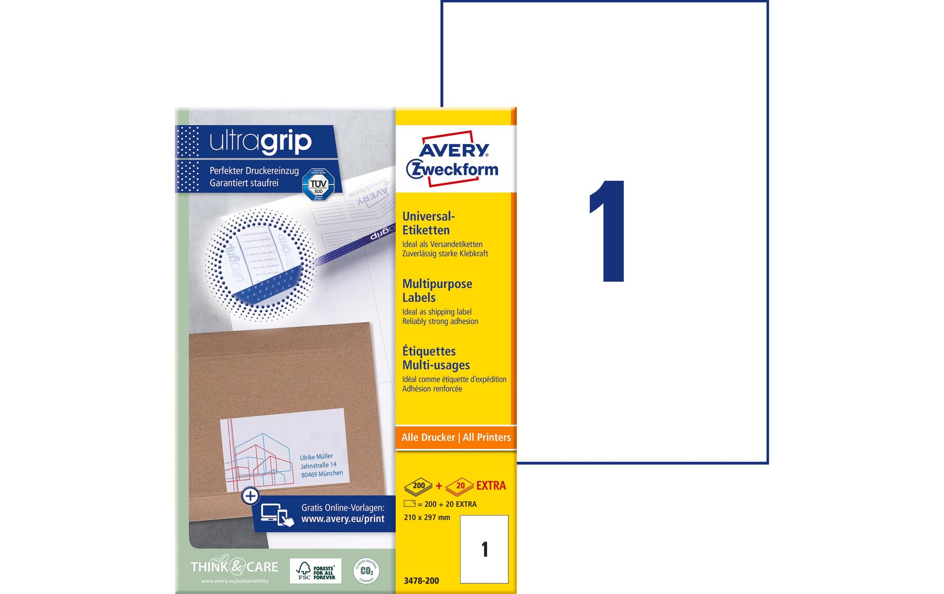 Avery Etiketten (Bogen), 210 mm × 297 mm, weiss, Papier, permanent, 220 Etiketten