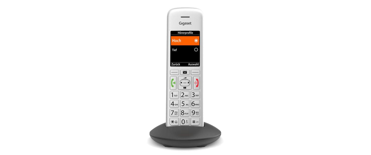 Gigaset E390 HX – WLAN-Telefon (Handgerät), inkl. Ladeschale, Silber