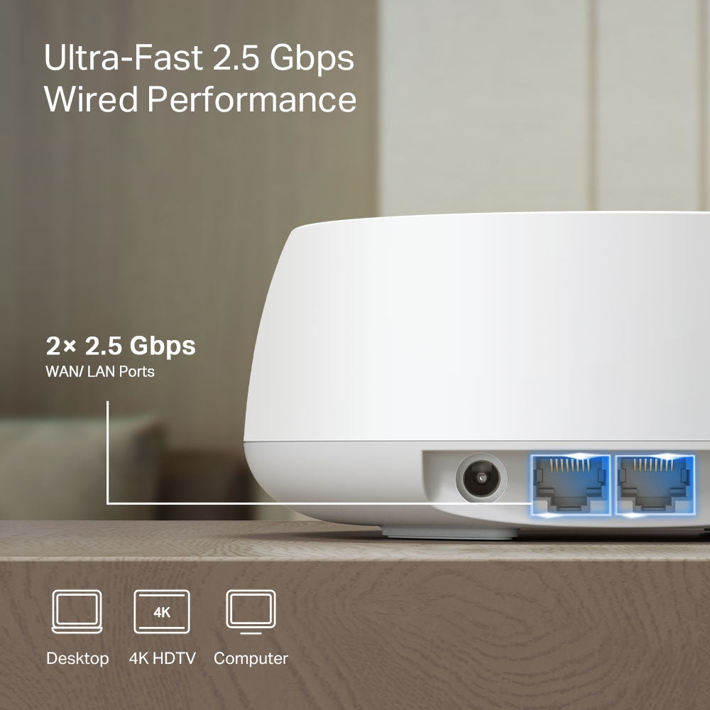 TP-Link DECO BE25 – Mesh-System – Wi-Fi 7 (2,4/5 GHz), 2,9 Gbit/s, 2×2.5GbE, 3er-Pack, Weiss