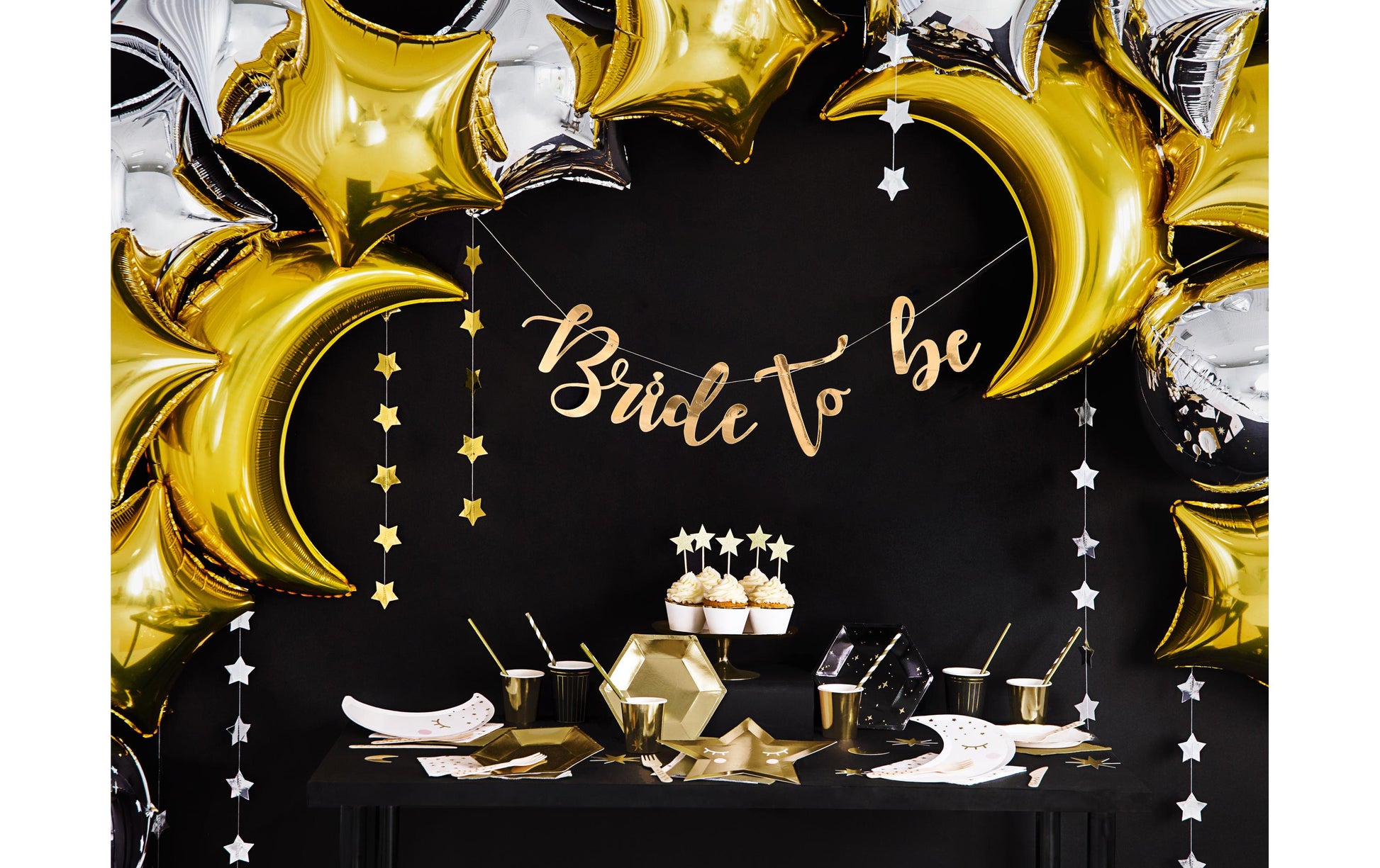 PartyDeco Lets Celebrate Teller, Papier/Karton, Sechseck – Ø 23 cm, Schwarz/Gold – 6 Stk.