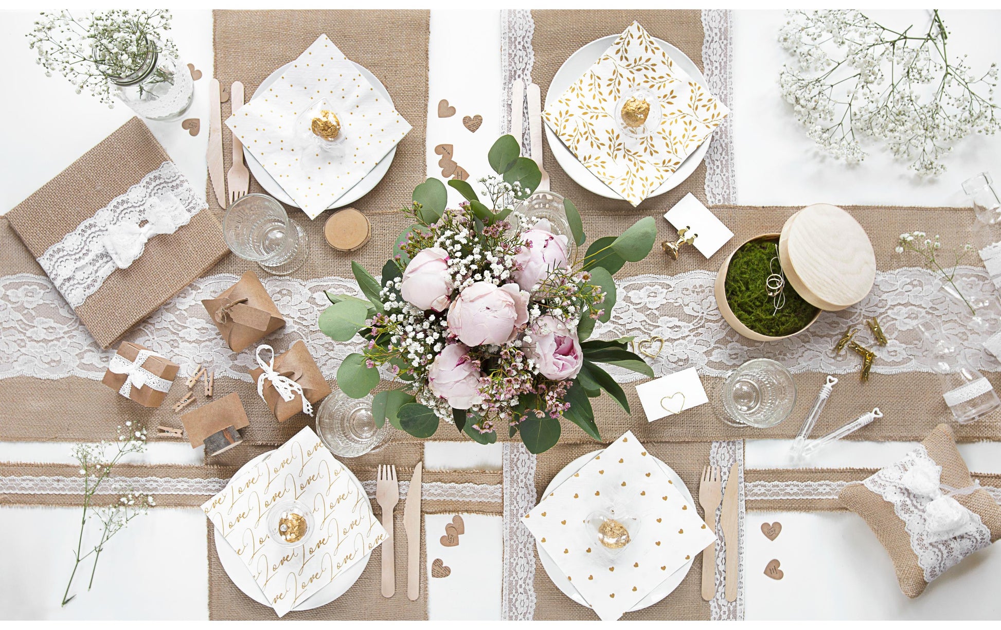 PartyDeco Tischläufer – 28×500 cm, Jute, Braun, Hochzeit