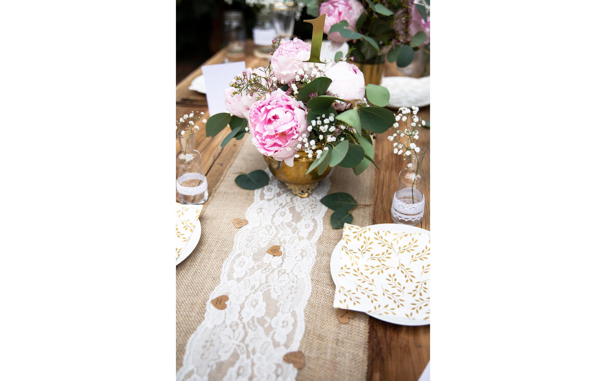 PartyDeco Tischläufer – Jute, Hochzeitsmotiv, 28 × 2,75 m