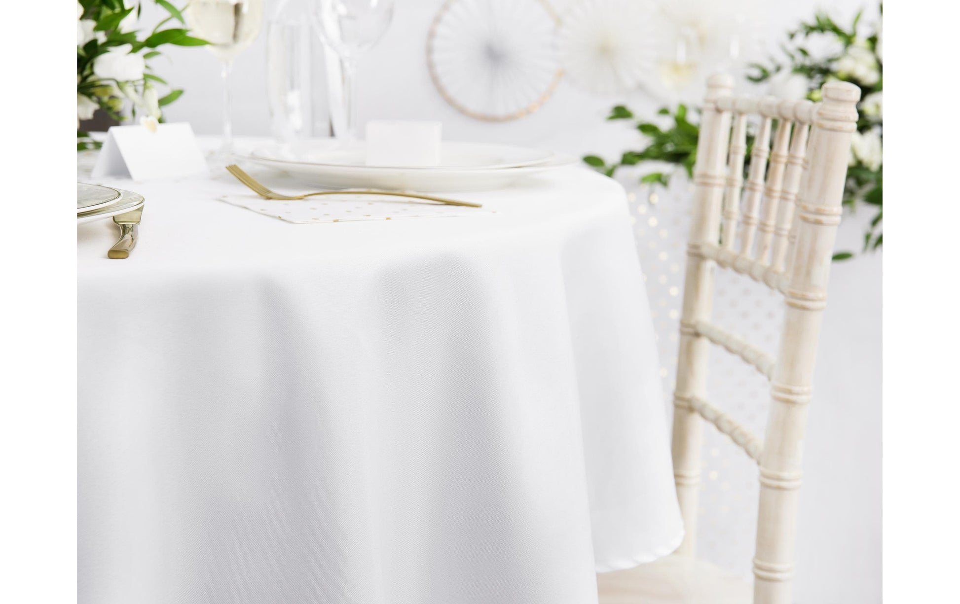 PartyDeco Runde Tischdecke – Ø 230 cm, Textil, Weiss, Hochzeit