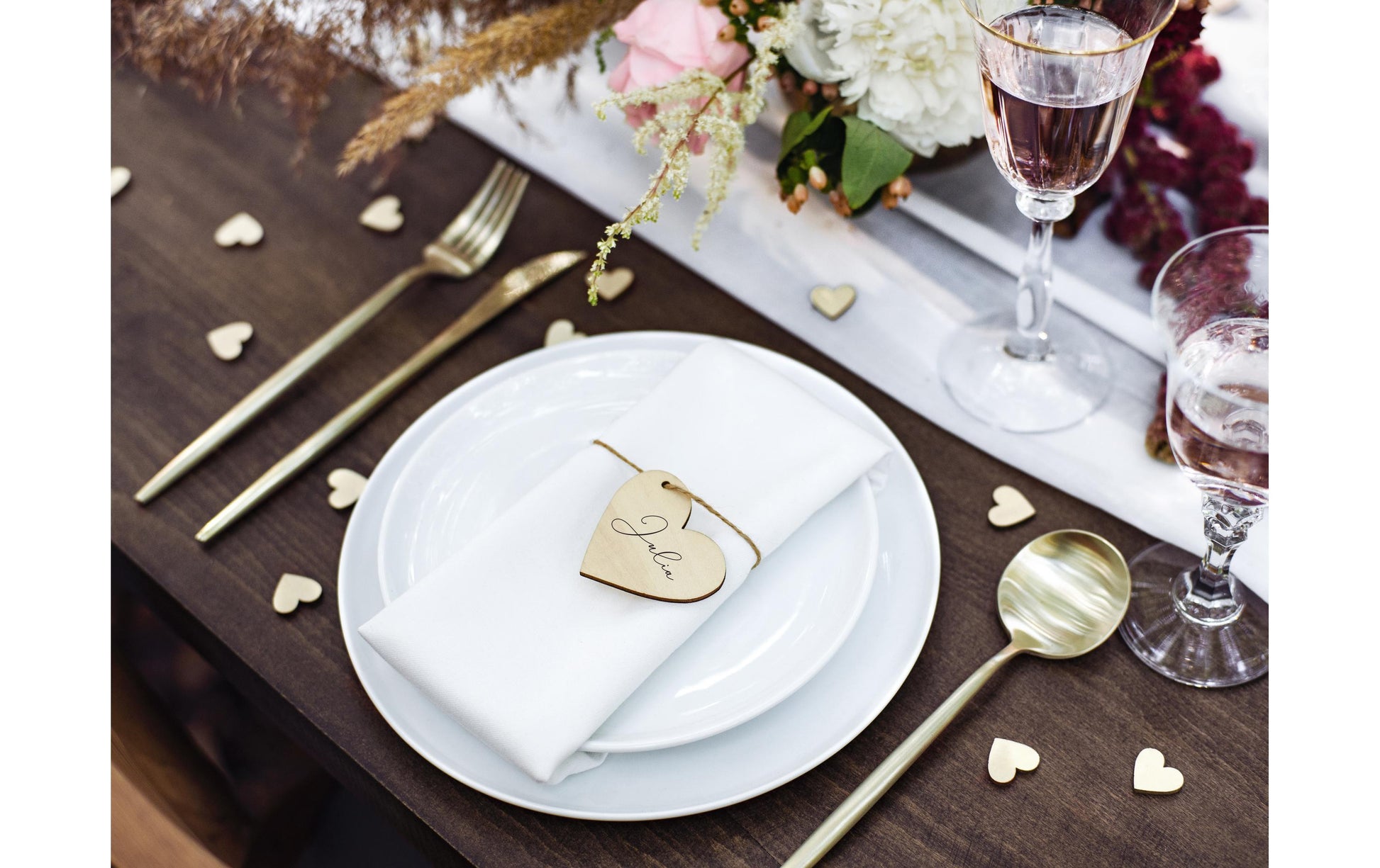 PartyDeco Streudeko Herz Hochzeit – Braun – 2 × 2 cm – Holz – 50 Stk
