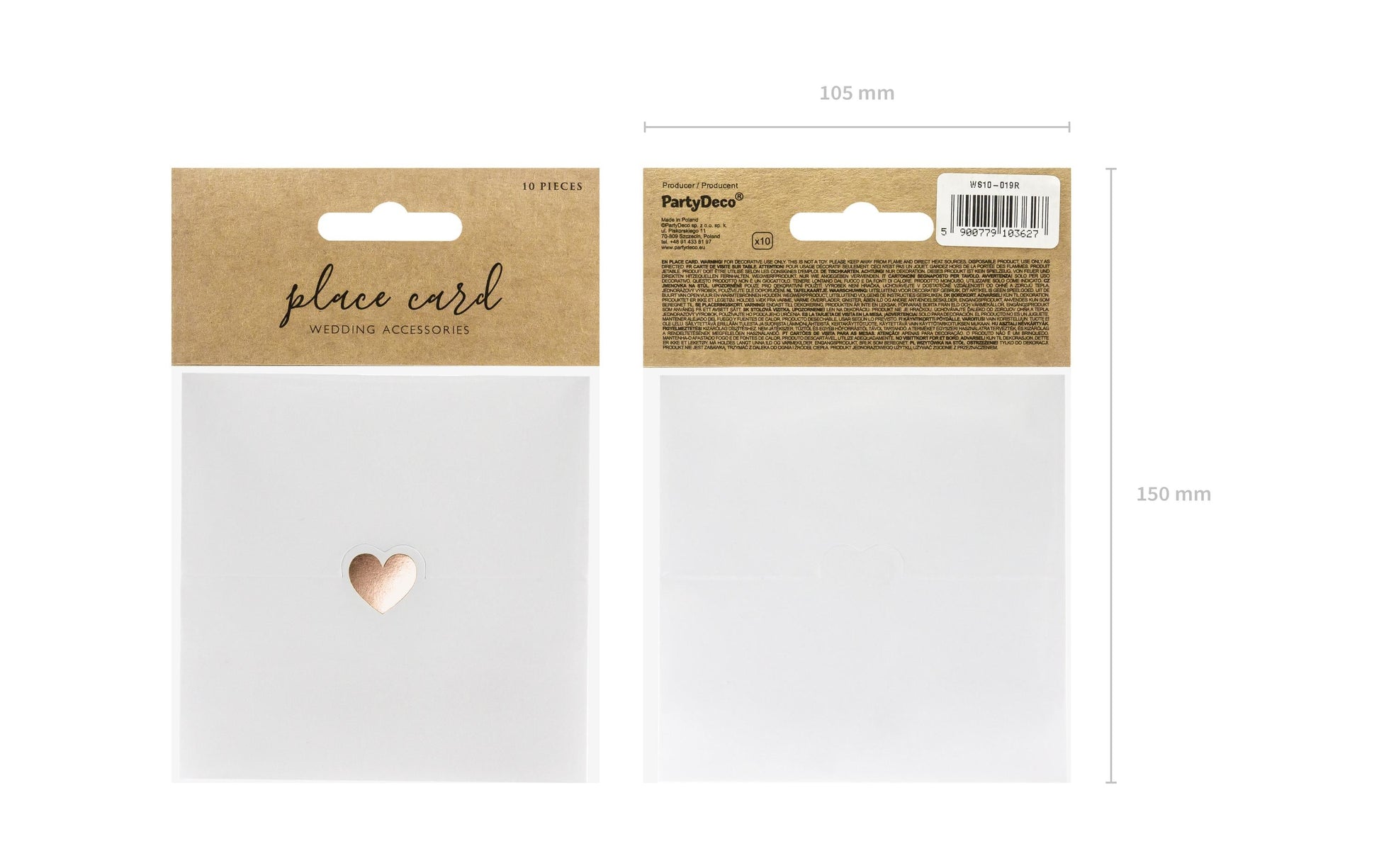 PartyDeco Tischkarten Hochzeit – Roségold – 10 × 5 cm – Papier – 10 Stk