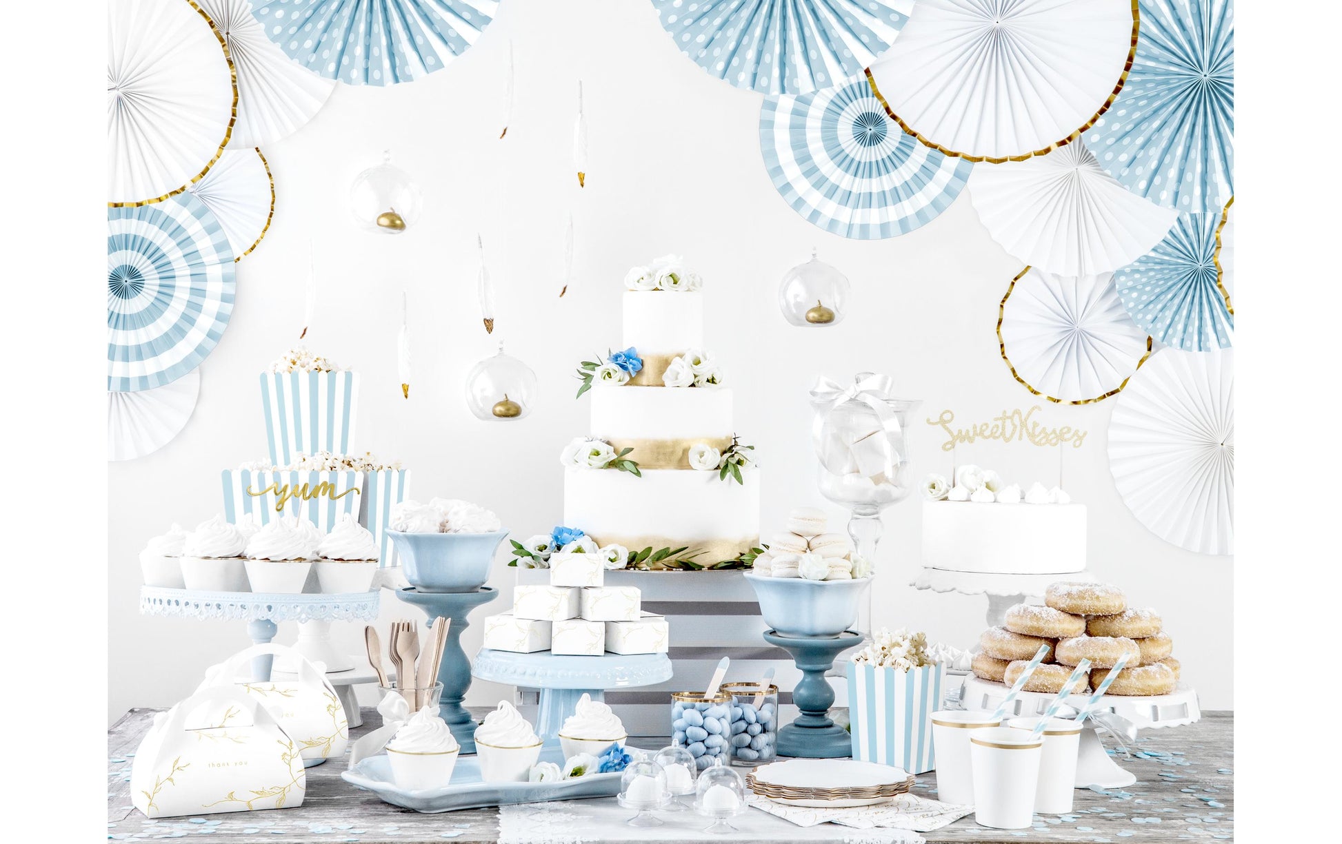 PartyDeco Papierstrohhalme, 19,5 cm, Hellblau/Weiss – 10 Stk.