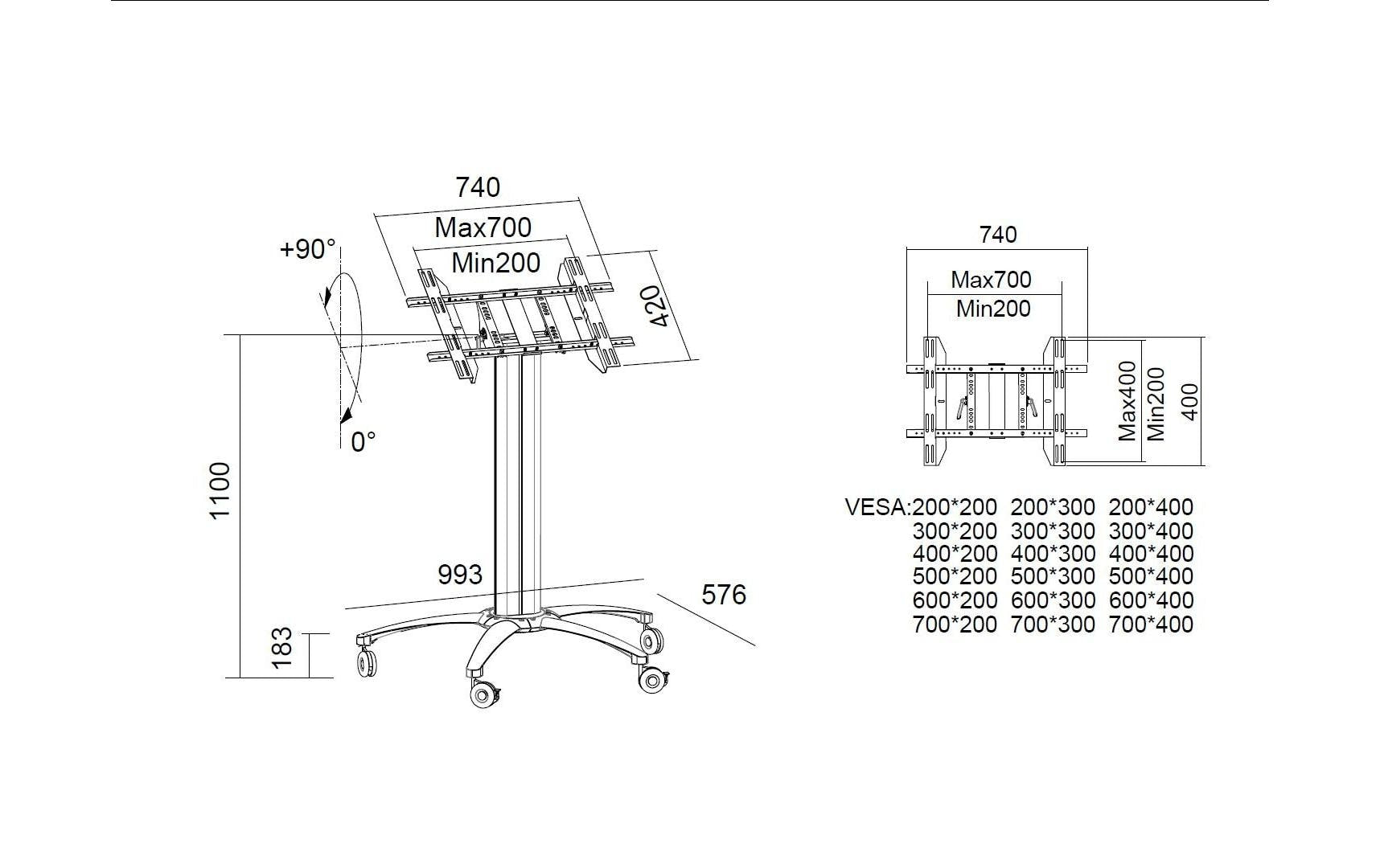 Multibrackets Displayständer für 47", VESA 700×400, bis 80 kg, silber