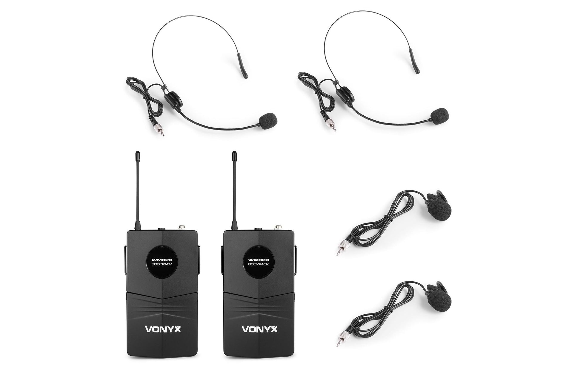 Vonyx WM82B Lavaliermikrofon 2er-Set – 6,3 mm Klinke/XLR, Kabellos (863,1–864,5 MHz), Niere, 30–20'000 Hz