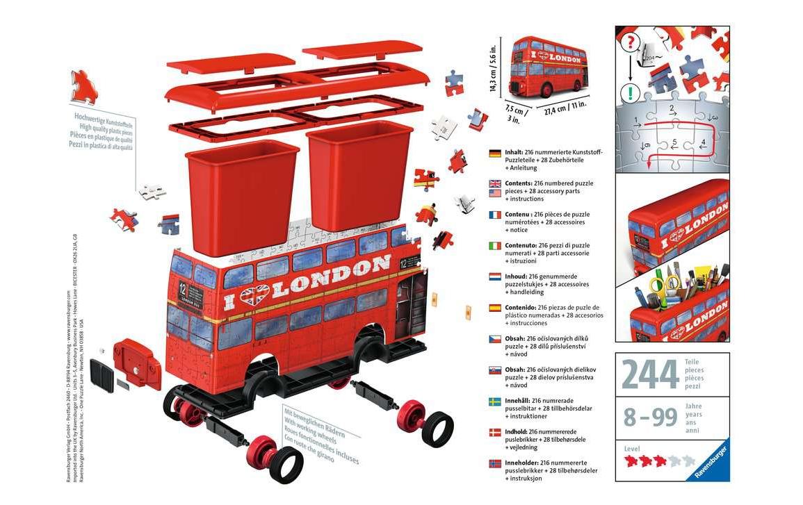 Ravensburger 3D-Puzzle London Bus – 216 Teile – 22,1 × 6,9 × 31,1 cm – ab 8 J.