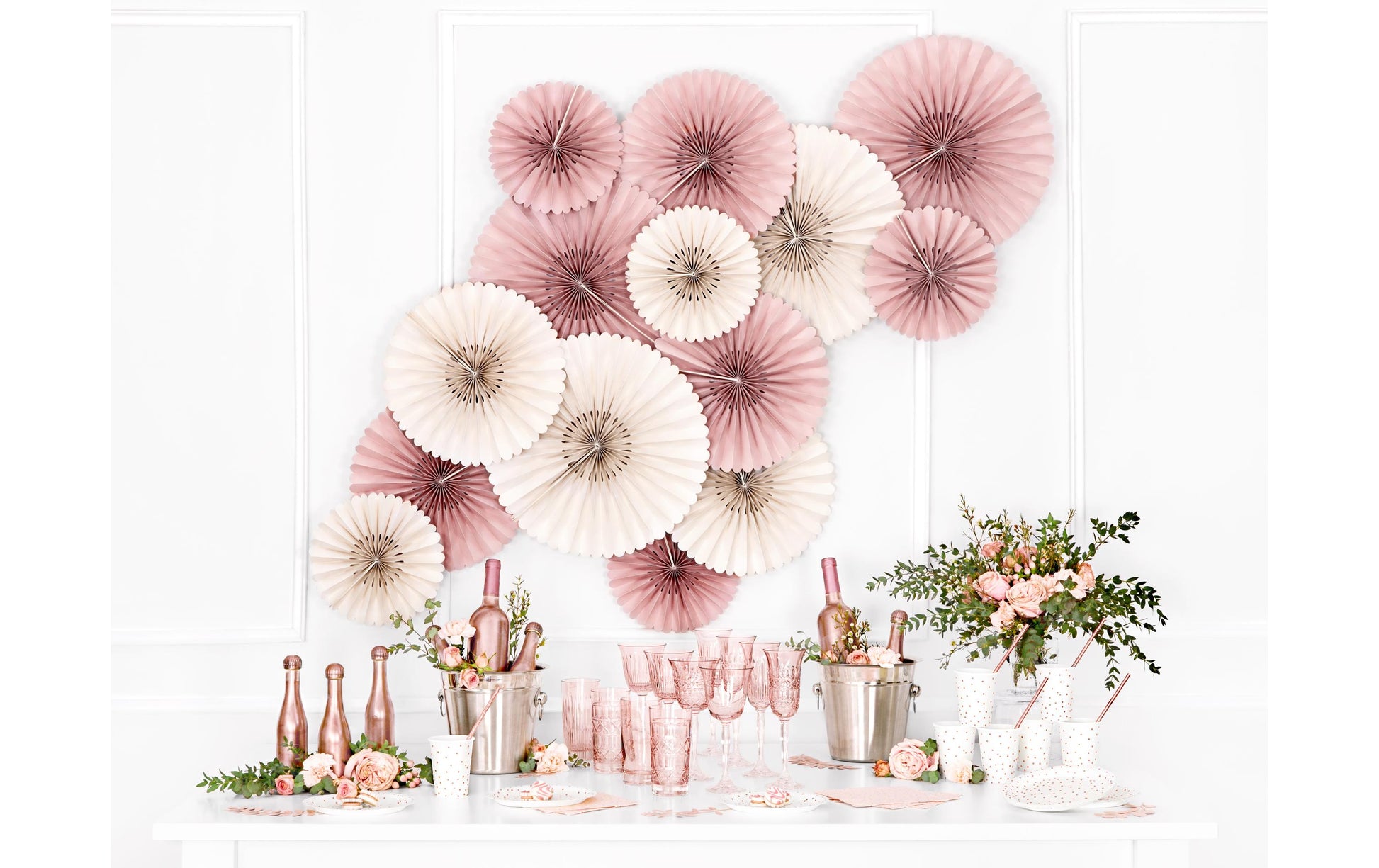PartyDeco Rosetten – Rosa – 43 × 43 cm – 3 Stk