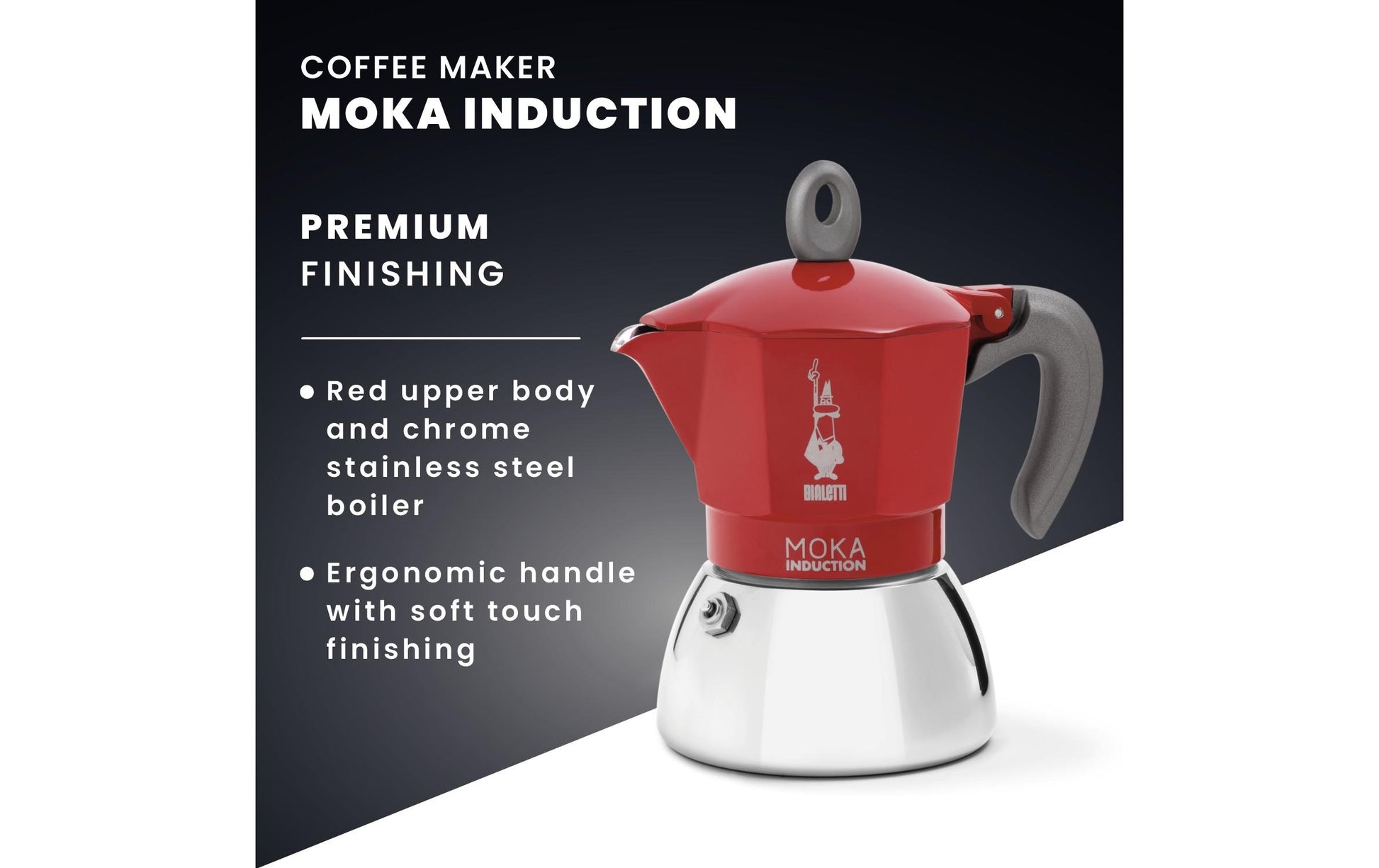 Bialetti New Moka Induktion – 6 Tassen, 0,3 l, Aluminium, Rot
