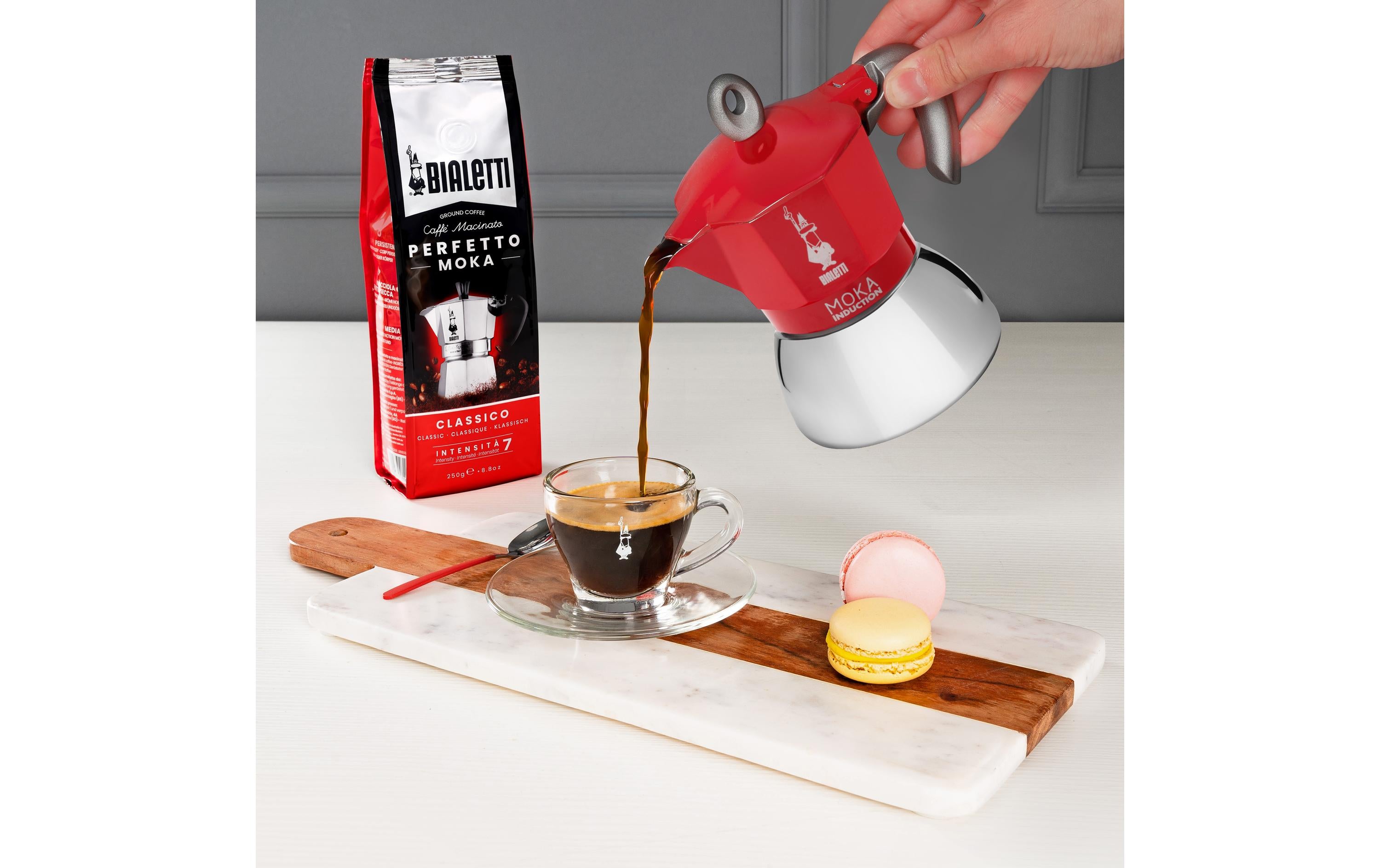 Bialetti New Moka Induktion – 6 Tassen, 0,3 l, Aluminium, Rot
