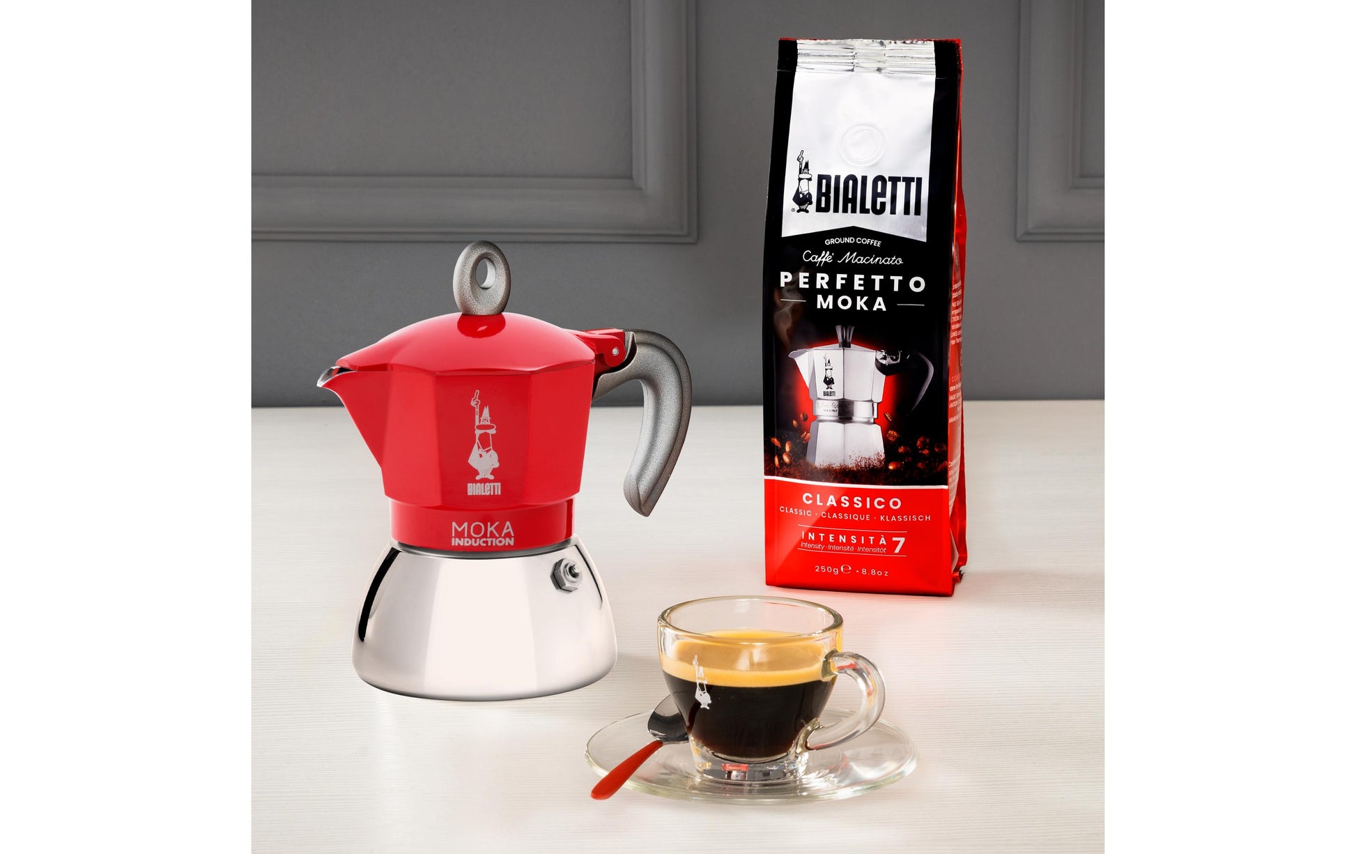 Bialetti New Moka Induktion Espressokanne – 130 ml, 2 Tassen, für Glaskeramik, Rot