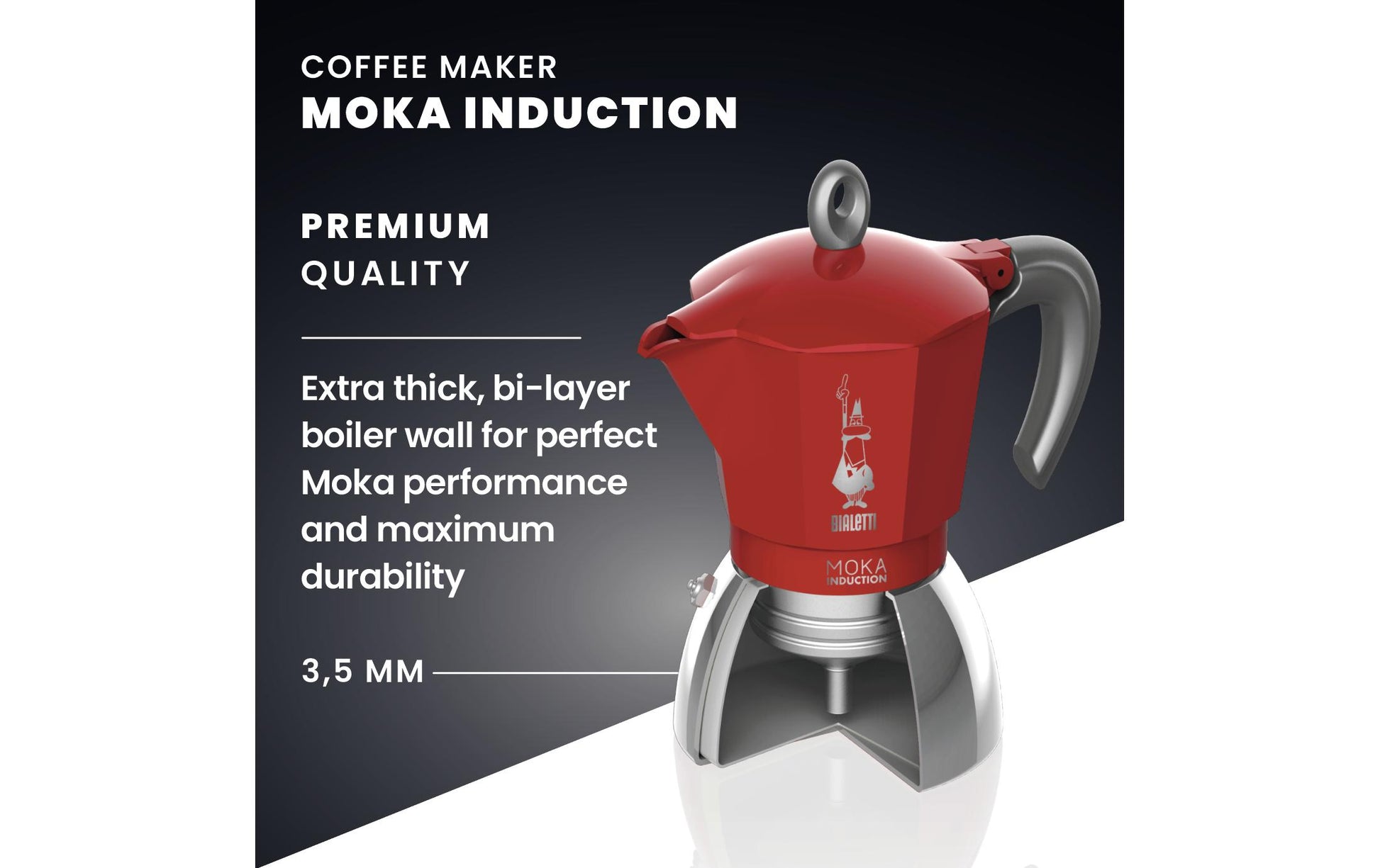 Bialetti New Moka Induktion – 6 Tassen, 0,3 l, Aluminium, Rot