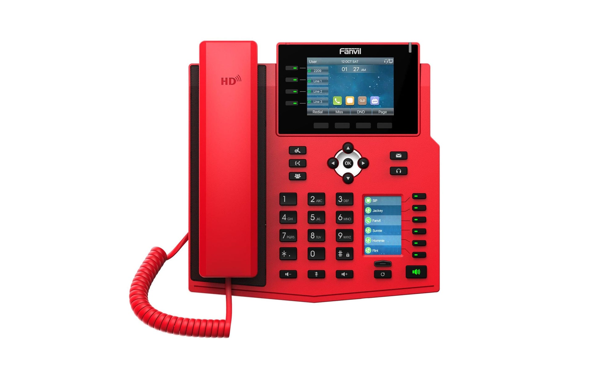 Fanvil X5U V2 – IP-Telefon, 16 SIP-Konten, 3,5", BT, PoE, für 3CX/Yeastar, Rot
