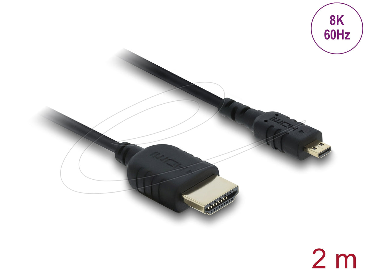 DeLOCK Micro-HDMI auf HDMI Kabel HDMI 2.1 8K 60 Hz – 2 m – HDR, ARC