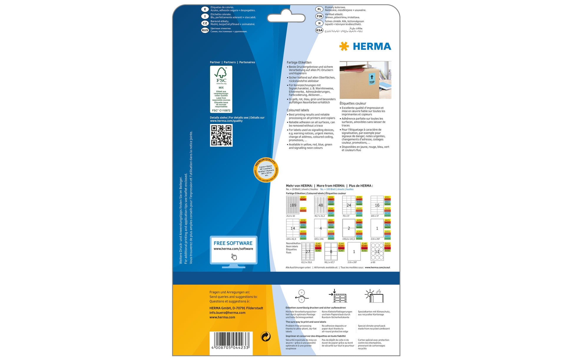 HERMA Schuletiketten – 210×297 mm, 20 Stk, 20 Bogen, Papier, ablösbar